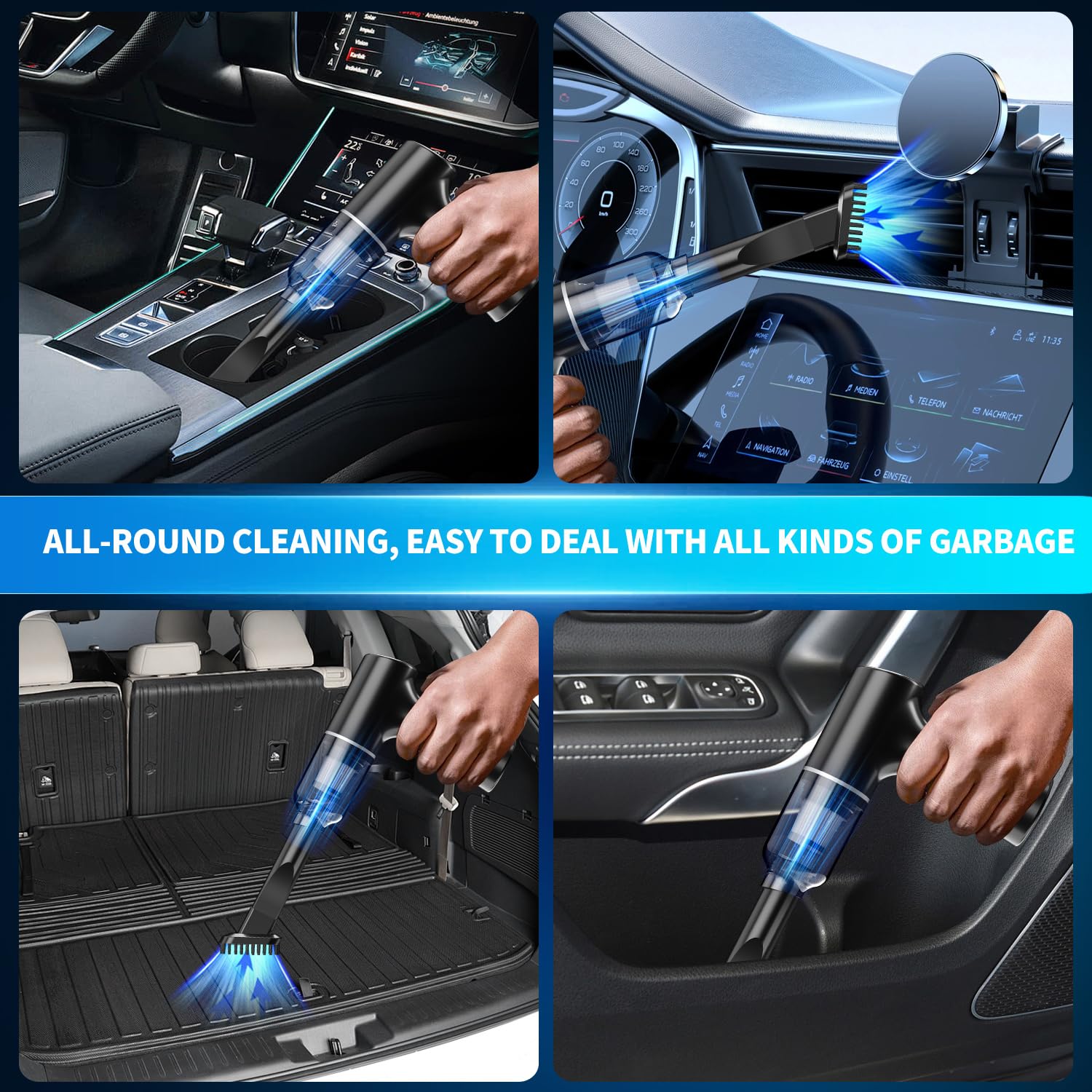 4-in-1 High Power 12000Pa Cordless Handheld Vacuum Cleaner - Rechargeable Brushless Motor Car & Home Vacuum for Pet Hair, Dust, Crumbs - Perfect for Cars, Homes, Offices & Small Spaces Cleaning