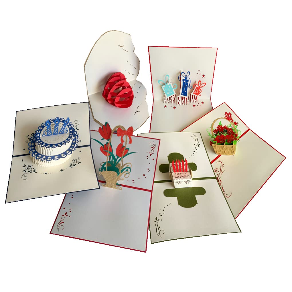 Duc Quyen 3D Pop Up Greeting Cards Set - 6 Handmade Paper Cards for Birthday, Anniversary, Thank You, Love & More | Perfect for Celebrations, Holidays & Special Occasions