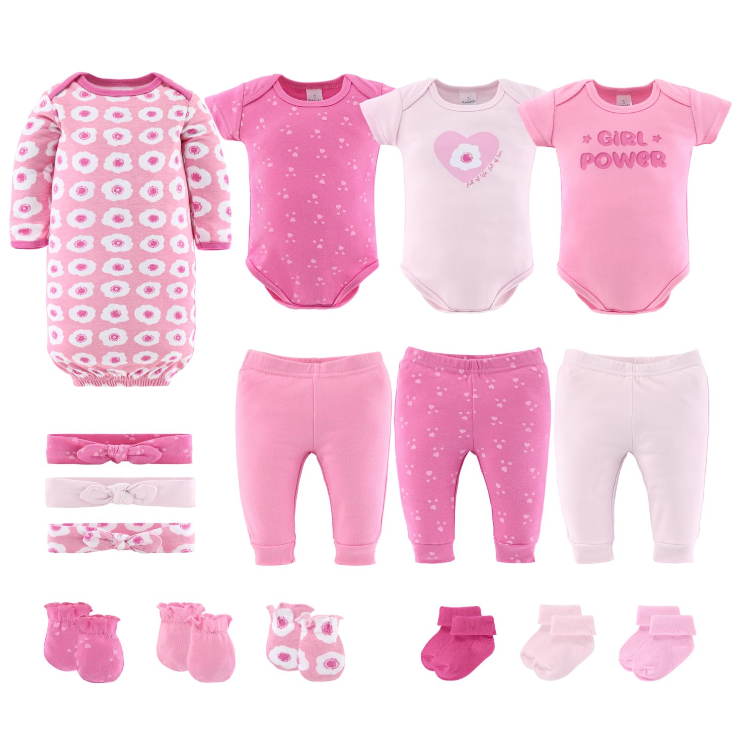 Peanutshell Baby Girl Layette Gift Set - 16-Piece Newborn to 9 Months Outfit Collection in Pretty Pink | Perfect for Baby Showers, Newborn Photos & Special Occasions