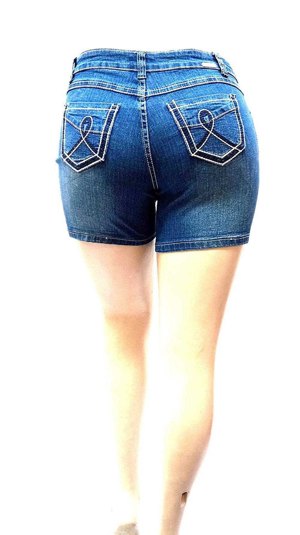 Jack David Women's Plus Size Stretch Denim Shorts - Blue Black Washed High Waist Comfort Fit for Casual Outings & Summer Fashion