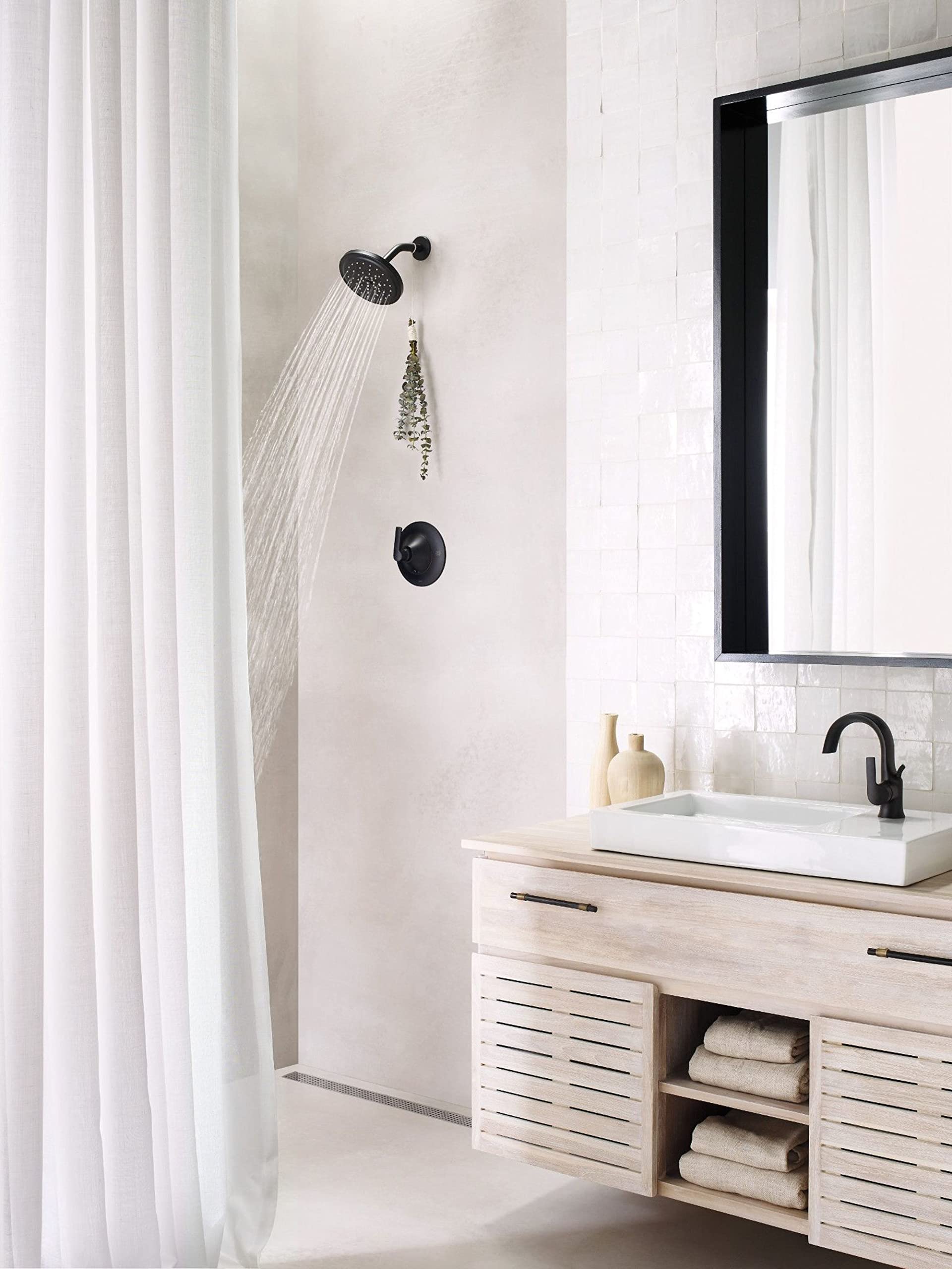 Moen TS2203BL Posi-Temp Pressure Balancing Tub and Shower Trim Kit - Matte Black Shower Head, Handle & Bathtub Spout Set for Bathroom Remodel | Shower Lever Handle & Valve Required | Perfect for Modern Home Bathrooms & Spa-Like Shower Experience