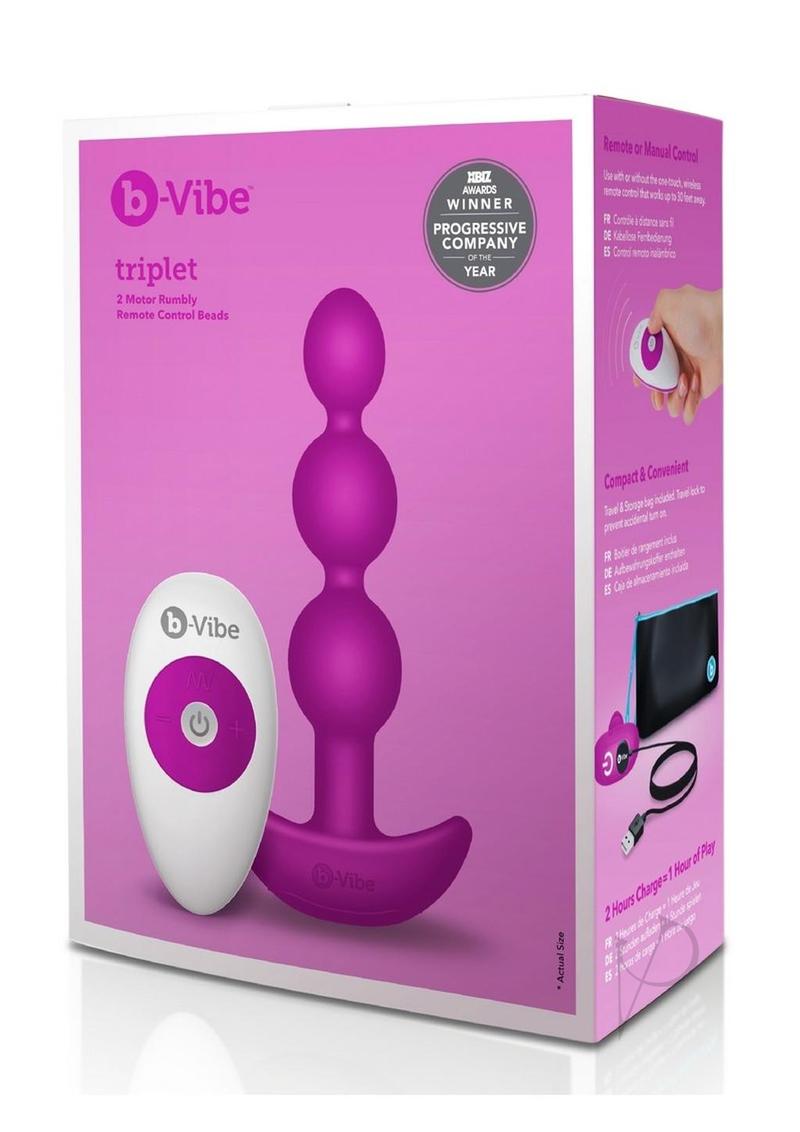 B Vibe Triplet Anal Beads - Rechargeable Silicone Anal Beads with Wireless Remote Control for Couples Play, Fuchsia Pink - Perfect for Solo Exploration & Partnered Intimacy