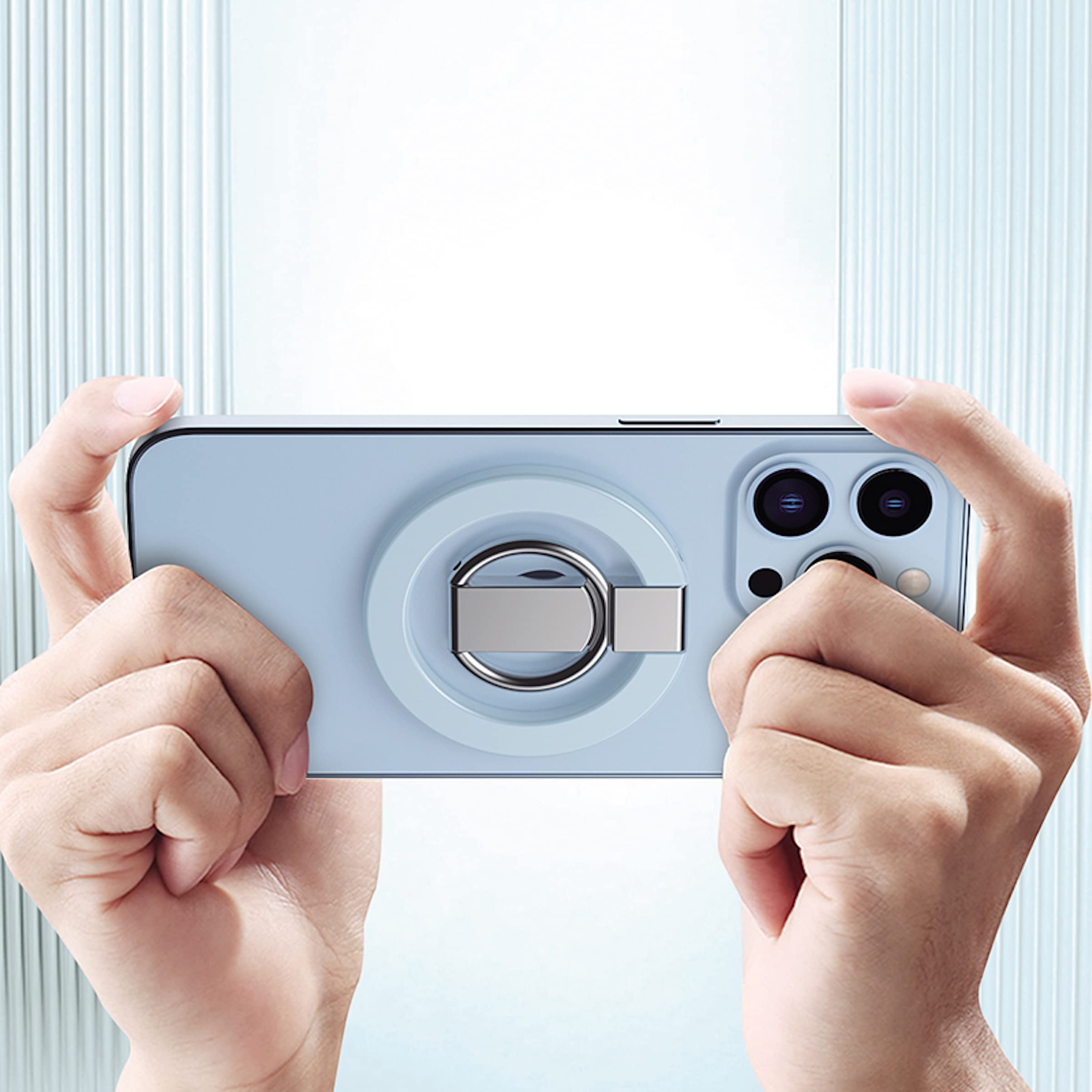 MagSafe Phone Ring Holder for iPhone 12/13/14 Pro Max Mini | Detachable Metal Grip Stand for Secure Holding & Selfies (Sierra Blue)