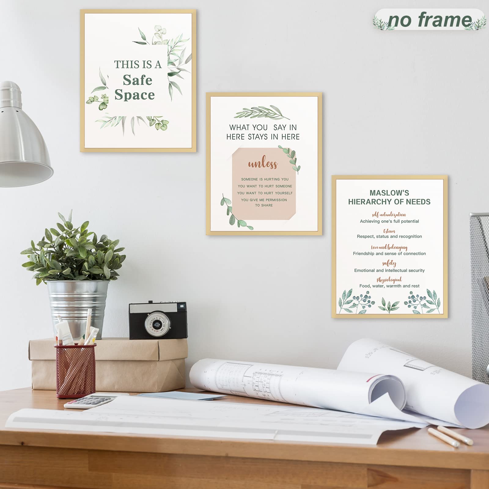 9-Piece Mental Health Posters Set - Anxiety Therapy & Motivational Wall Art for Psychologists, Counselors, Home & Office Decor - 8x10 Inch Inspirational Quote Posters (Leaf Design) - Perfect for Therapy Rooms, Classrooms, and Mental Wellness Spaces