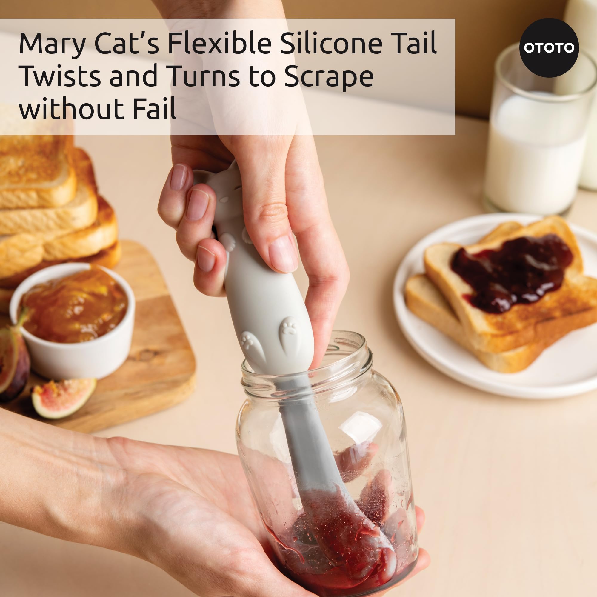 OTOTO Jar Scraper Spatula - Silicone Kitchen Scraper for Jars & Bottles, Cute Cat-Shaped Cooking Gadget, BPA-Free Food Safe Kitchen Accessories - Perfect for Baking, Meal Prep & Food Storage (Mary Cat Design)