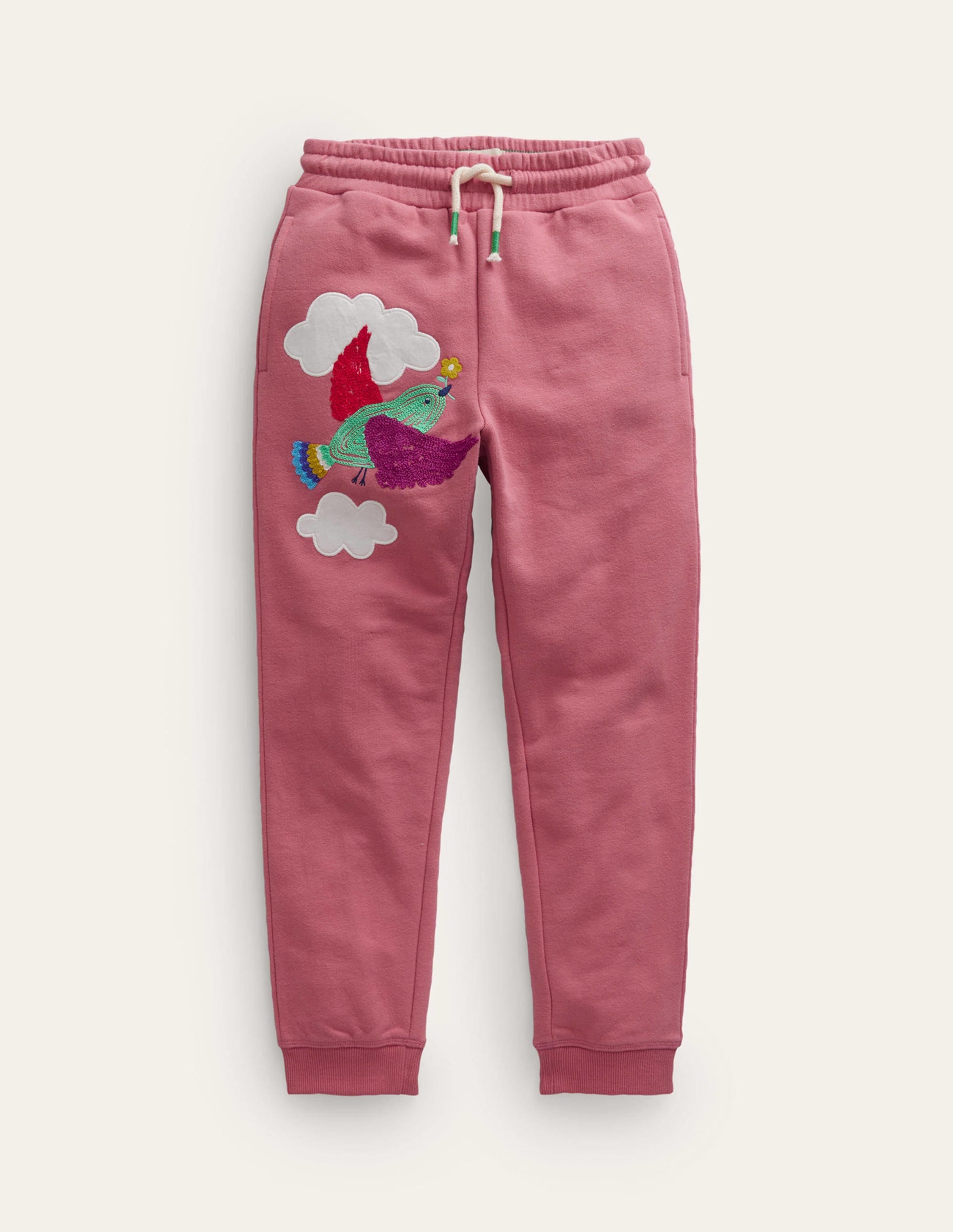 Cosmos Pink Bird Embroidered Joggers for Women - Stylish Lounge Pants for Yoga, Running & Casual Wear