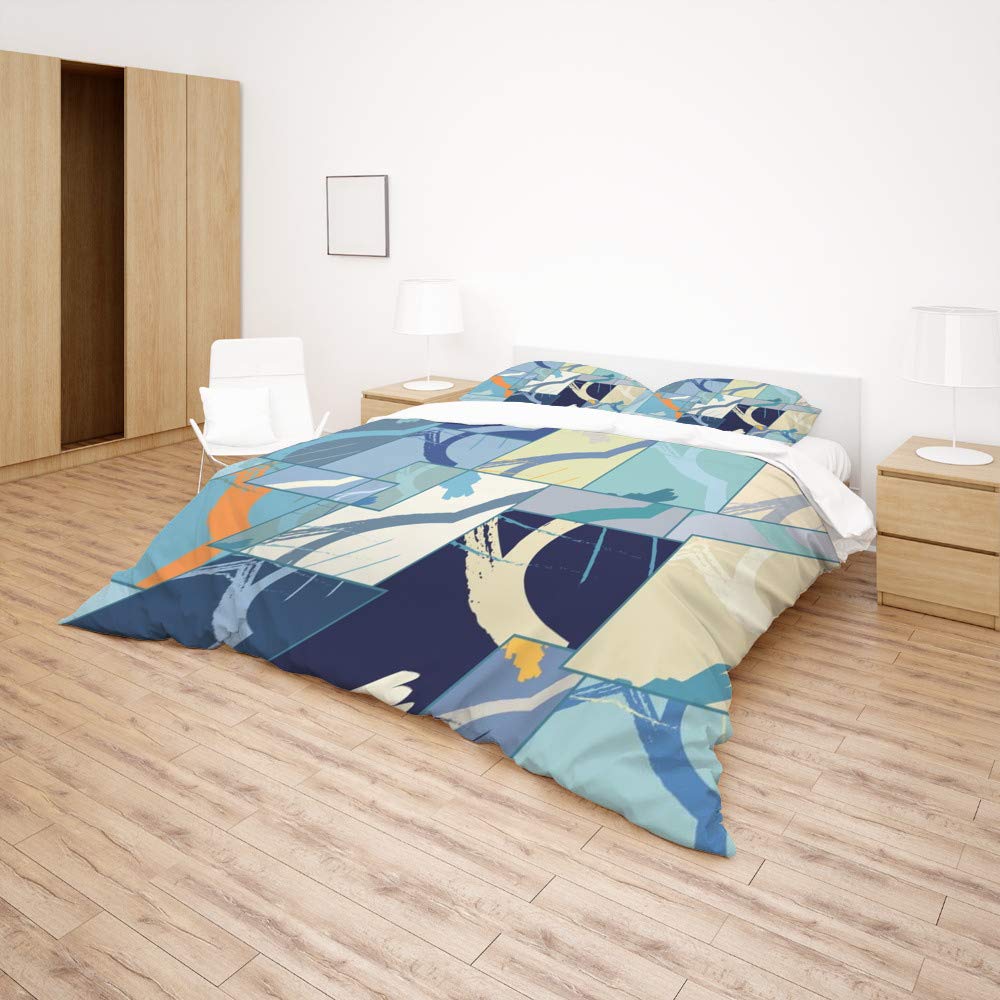 3-Piece Breathable Comforter Cover Set with Pillow Shams - Ultra Soft All-Season Bedding in Abstract Farmhouse Design | Perfect for Home, Hotel & Resort Decor