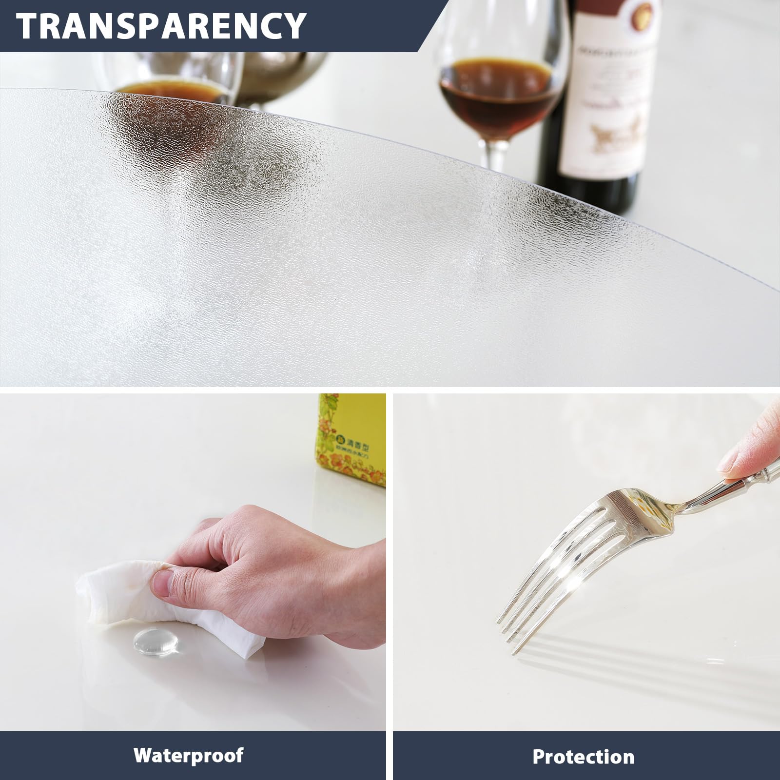 LovePads 1.5mm Thick Frosted Round Table Cover Protector - 72 Inch PVC Plastic Table Pad for Dining Room, Kitchen, Party & Outdoor Use - Durable Round Table Protector for Daily Dining & Special Events