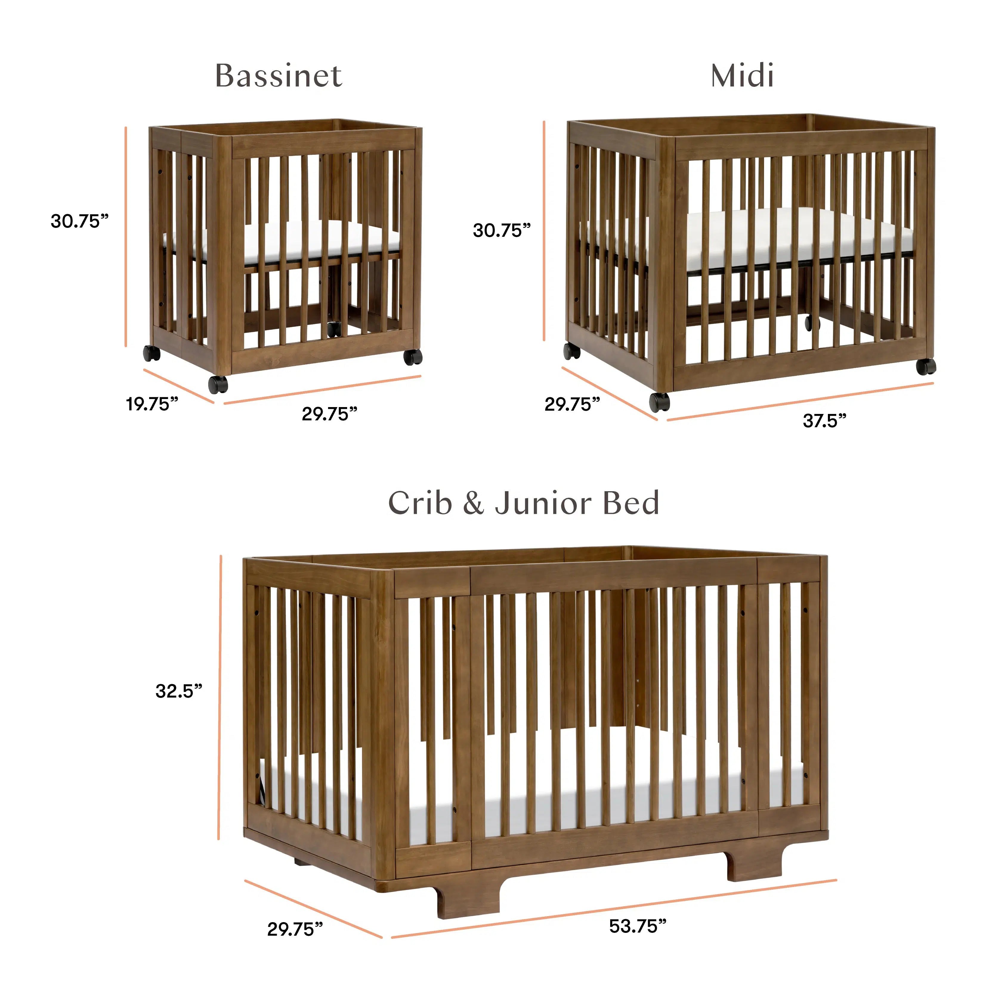 Babyletto Yuzu 8-in-1 Convertible Crib in Natural Walnut - Nursery to Toddler Bed for Safe & Stylish Baby Room Decor