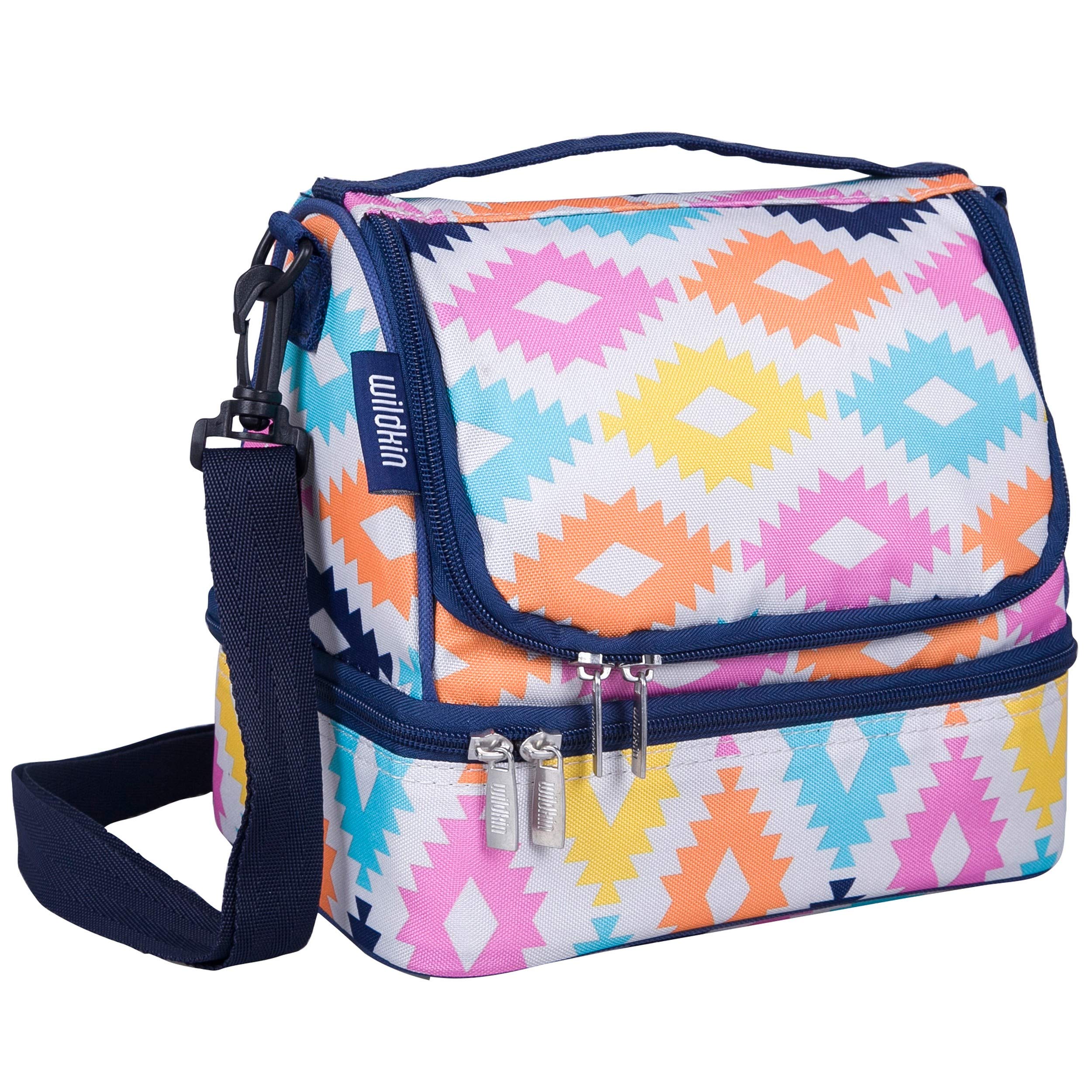 **Wildkin Insulated Lunch Bag for Kids - 2 Compartment Thermal Lunch Box for School & Travel - Keeps Food Hot or Cold - Perfect for Elementary Students (Aztec Design) - Ideal for School Lunches, Picnics & Road Trips**