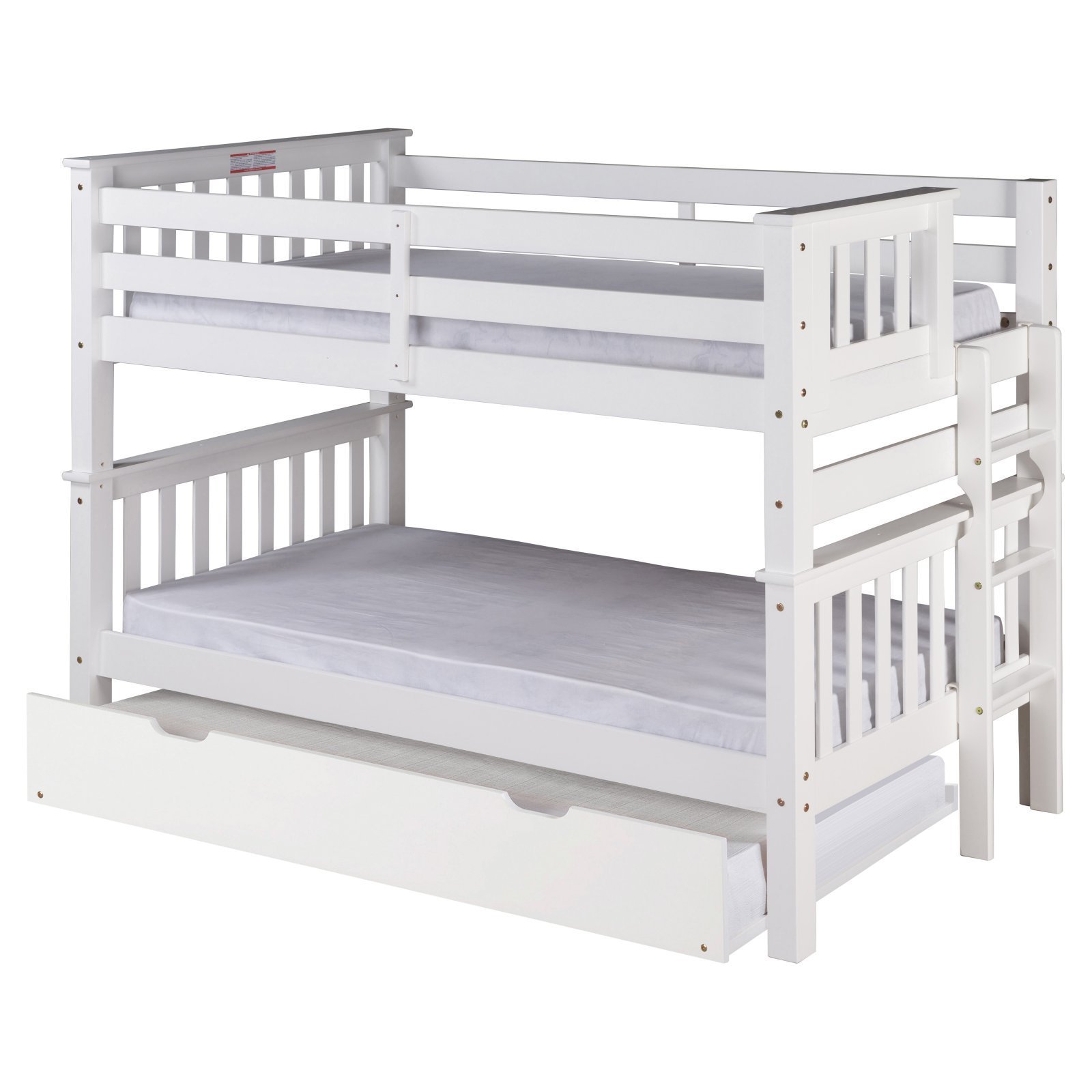 Camaflexi Santa Fe Mission Low Bunk Bed Twin Over Twin with End Ladder - White Finish - Space Saving Kids Bedroom Furniture for Small Rooms & Shared Spaces
