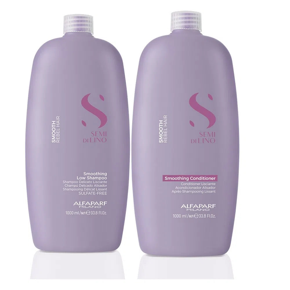 Alfaparf Milano Semi Di Lino Smoothing Kit - 2x 1L (2x 33.8 fl oz) Hair Treatment for Frizz Control & Shine - Perfect for Salon-Quality Smoothing at Home