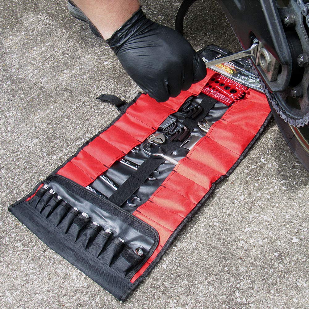Pit Posse PP2740L 33-Pocket Heavy Duty Tool Roll Organizer - Wrench & Socket Organizer Pouch with 10 Socket Pouches - Durable Roll Up Tool Bag for Electricians, HVAC Techs, Plumbers, Carpenters & Mechanics | Perfect for Workshop, Garage & On-the-Go Repairs