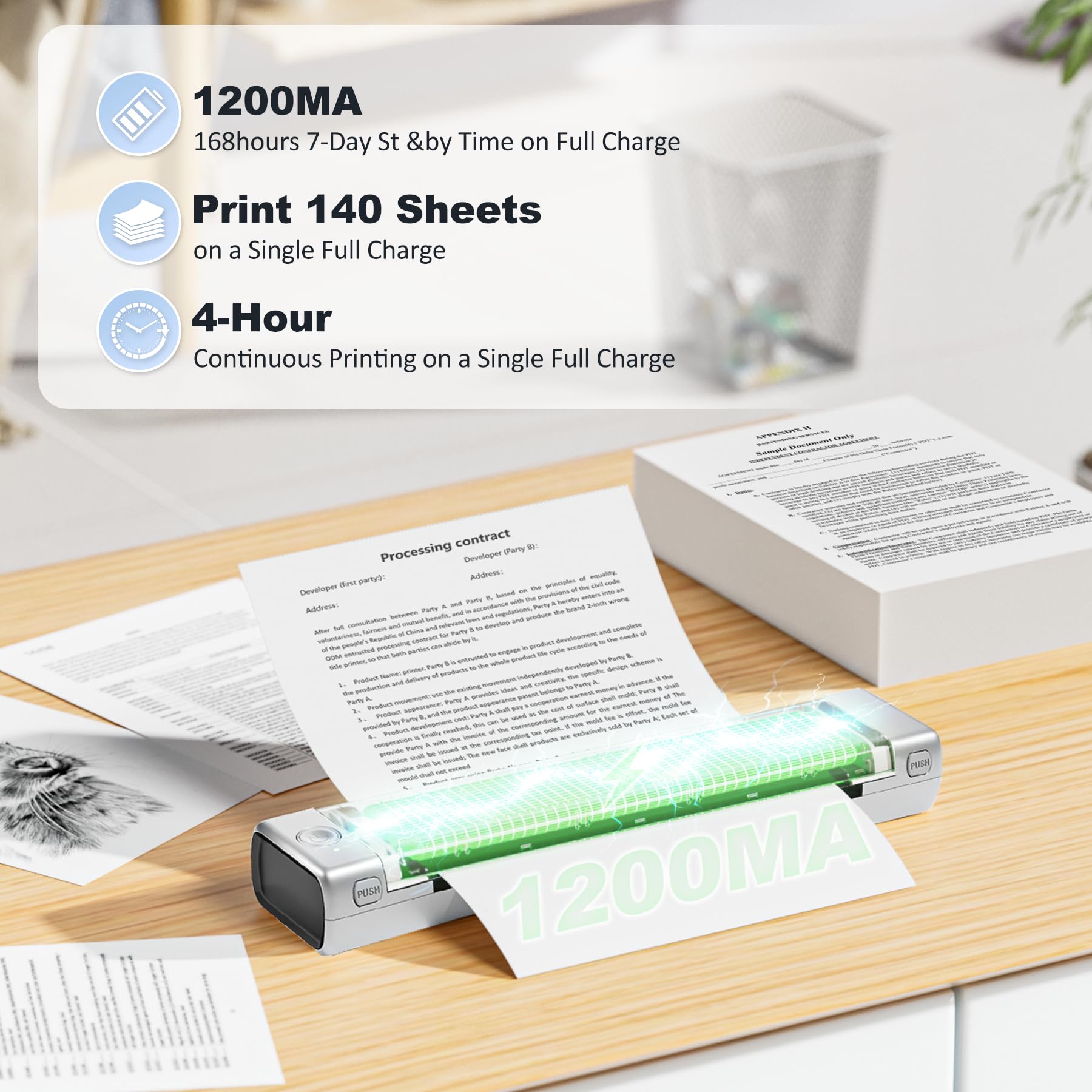 Zoolion M08F Portable Thermal Printer - Wireless, Inkless, Compact for Home Office & Travel - Supports 8.5