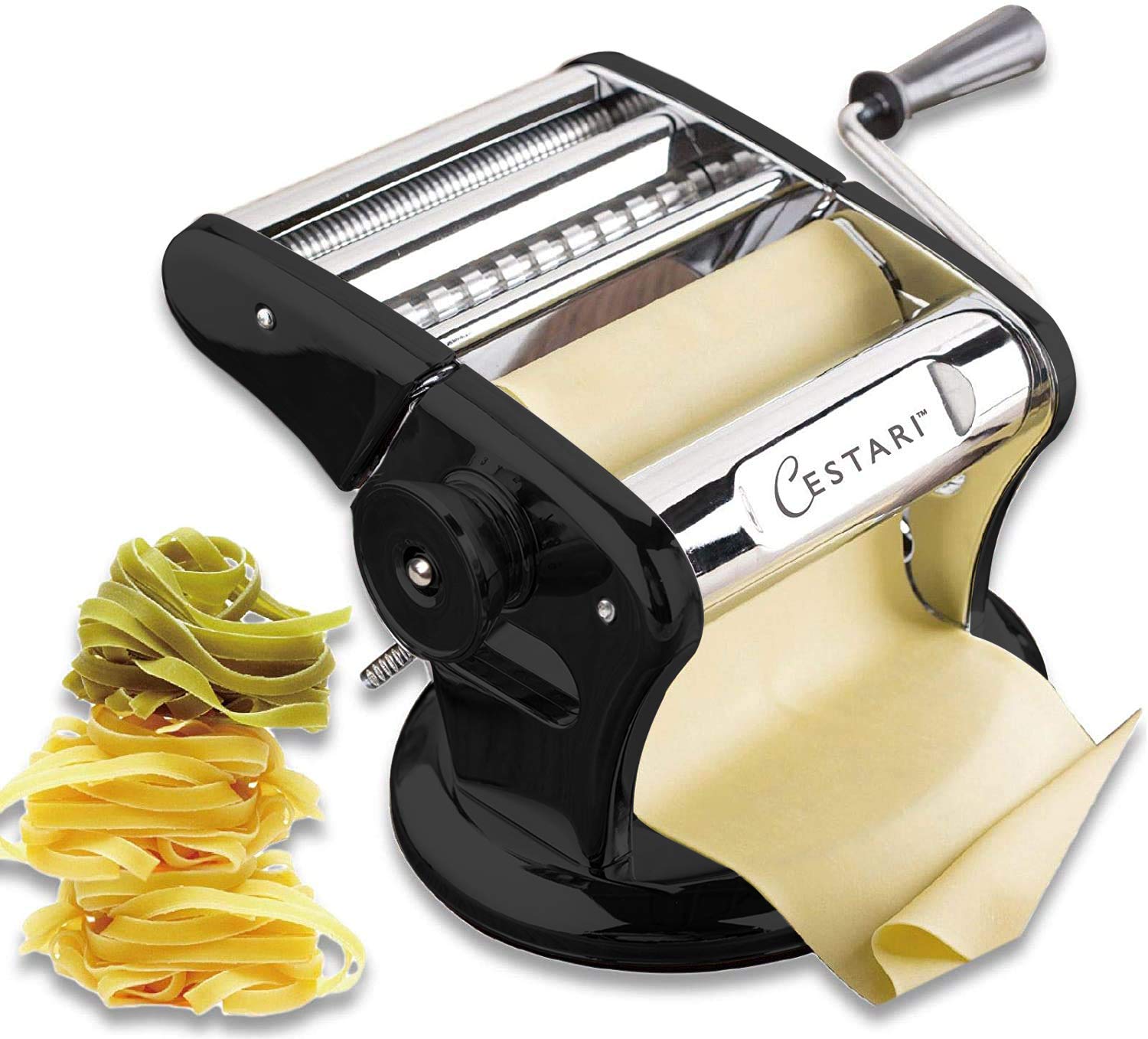 Cestari Stainless Steel Pasta Maker Machine - 150mm Roller with Patented Non-Slip Suction Base - Includes Pasta Cutter, Hand Crank & Italian Recipes - Perfect for Homemade Pasta, Ravioli & Noodle Making at Home