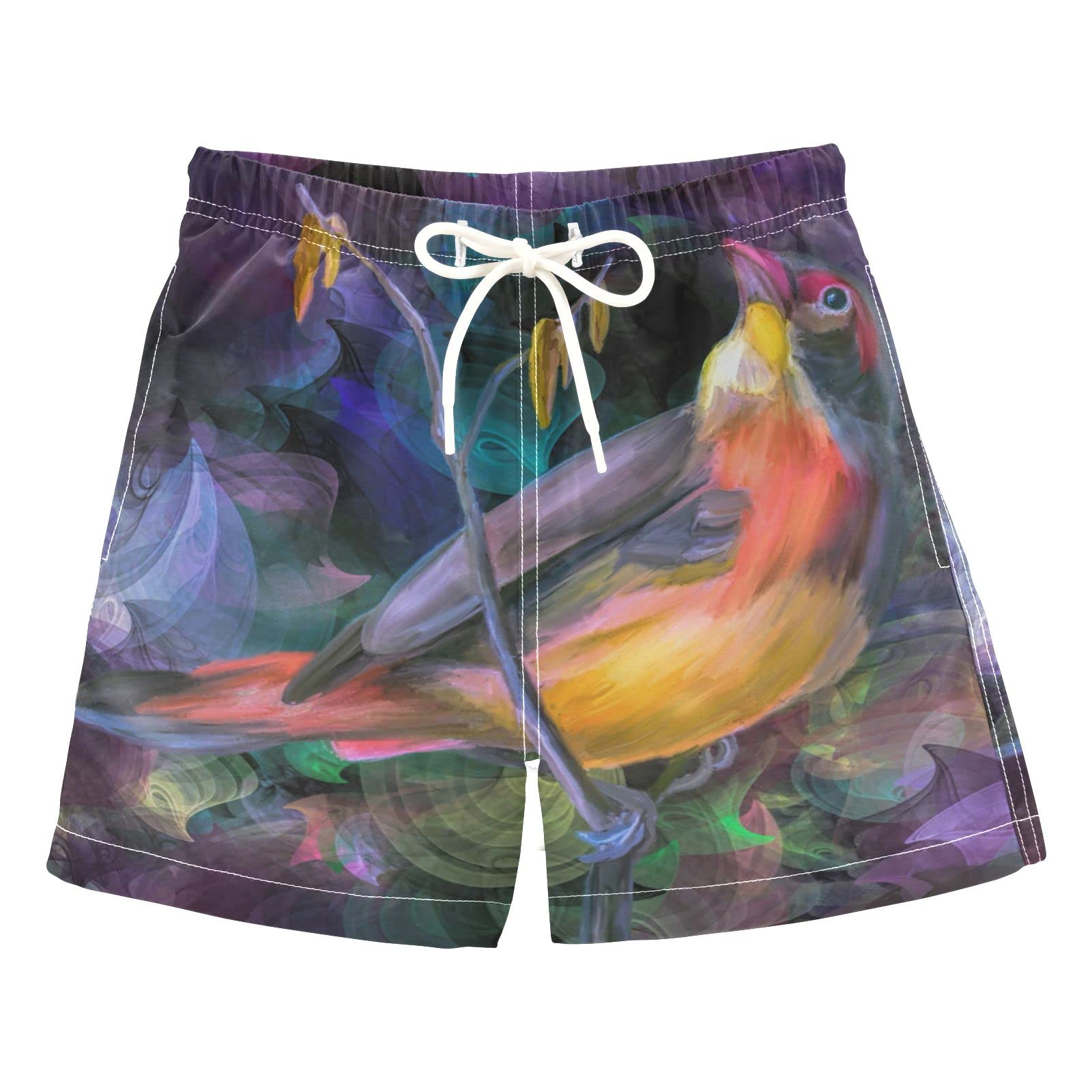 Colorful Bird Print Boys Swim Trunks - Quick Dry Board Shorts for Beach, Surf & Pool - Hawaii Vacation Essentials for Kids - Perfect for Swimming, Summer Outfits & Water Activities