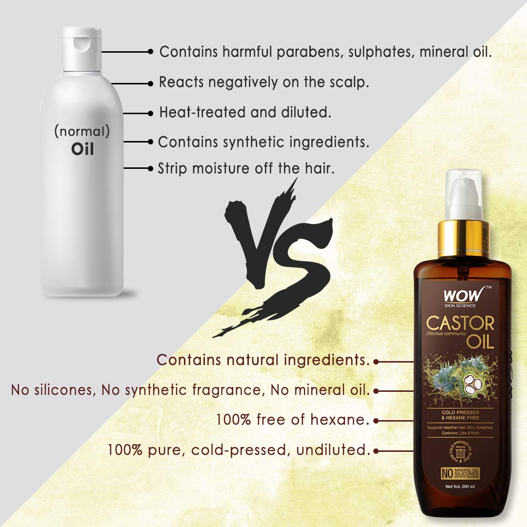 Wow Skin Science 100% Pure Cold Pressed Castor Oil for Hair Growth, Eyelashes & Skin Care | Hexane-Free, No Mineral Oil or Silicones | 200ml Bottle | Perfect for Nightly Hair Treatments & Natural Beauty Routines