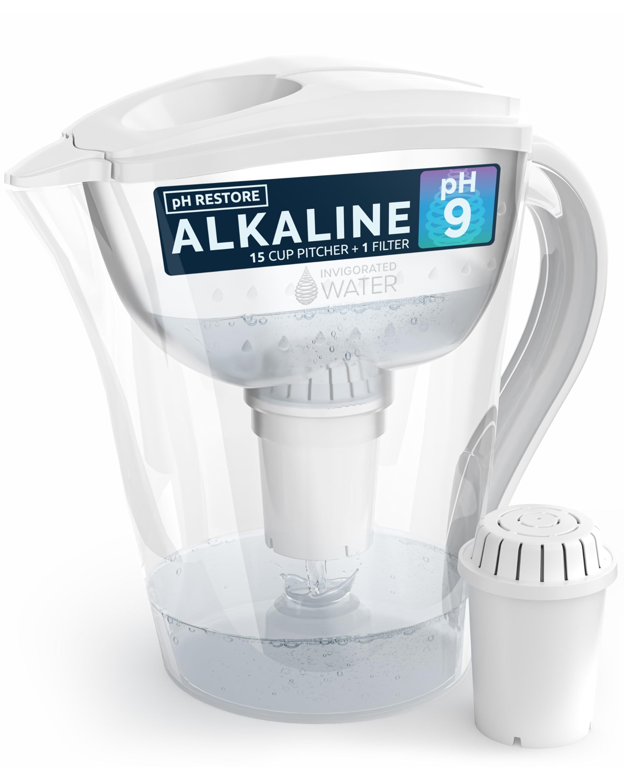 Premium Alkaline Water Filter Pitcher - BPA-Free, 14-Cup Capacity with SmartLight Filter Change Indicator | High pH Water Purifier for Home & Office | 96 Gallon Long-Lasting Filter | Perfect for Hydration, Coffee & Tea Brewing