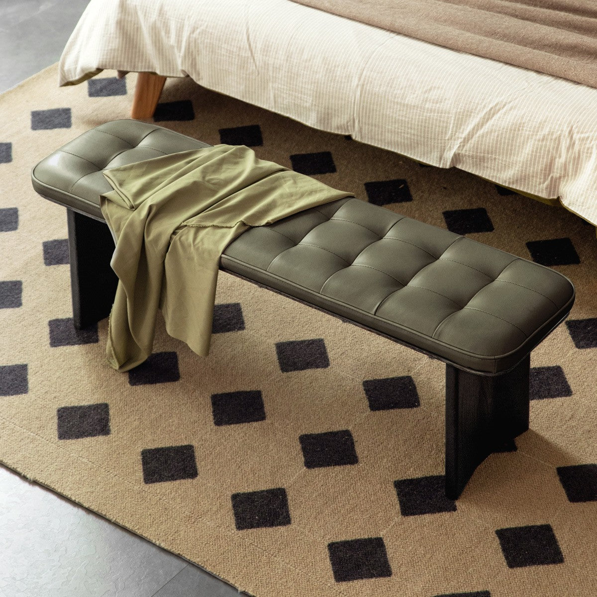 Premium Oak Solid Wood Luxury Bench with Genuine Yellow Cowhide Upholstery - Perfect for Entryway, Living Room, or Bedroom Seating
