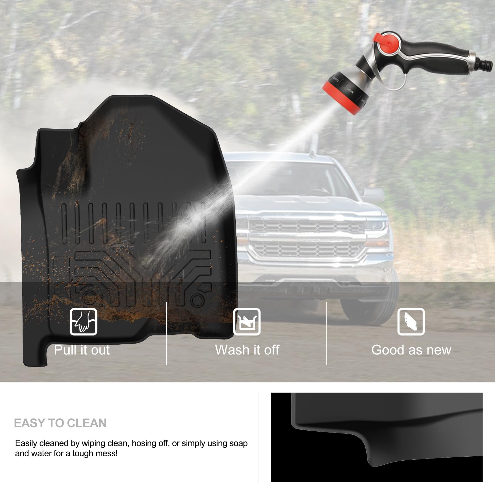 KIWI MASTER All-Weather Floor Mats for 2019-2025 Chevy Silverado & GMC Sierra 1500/2500 HD/3500 HD Crew Cab - Heavy Duty TPE Slush Liners (Black) - Perfect for Winter, Off-Road & Everyday Protection