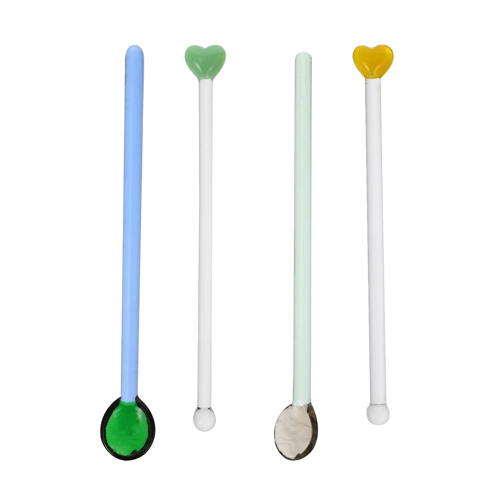 DOITOOL 4-Piece Heart-Shaped Glass Cocktail Stirrers - Long Handle Drink Mixers for Coffee, Cocktails & Beverages - Assorted Colors for Home Bar & Restaurant Use - Perfect for Parties, Weddings & Romantic Date Nights