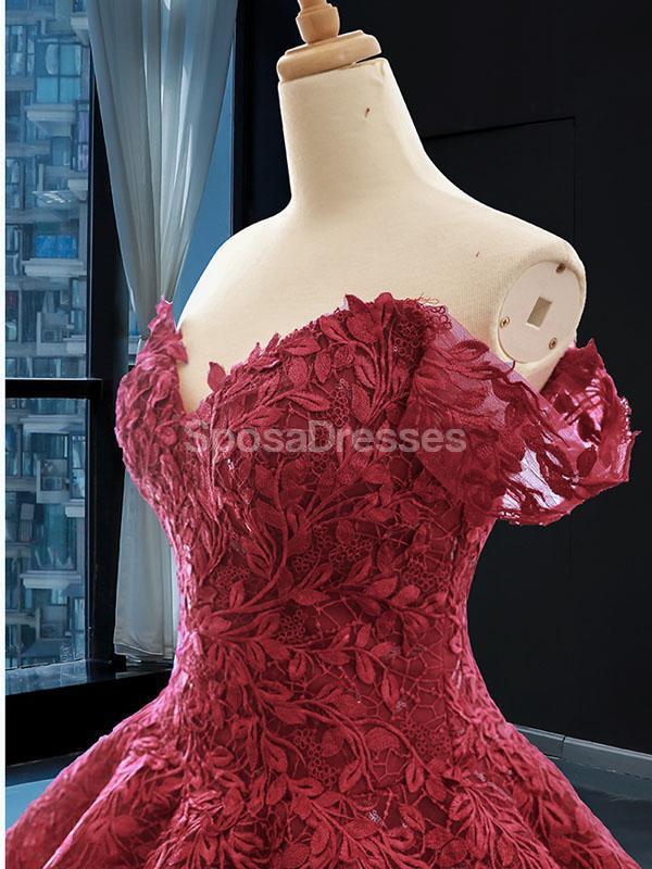 Elegant Off Shoulder Dark Red Lace Ball Gown - Formal Evening Prom Dress for Women | Perfect for Homecoming, Prom Night & Special Occasions