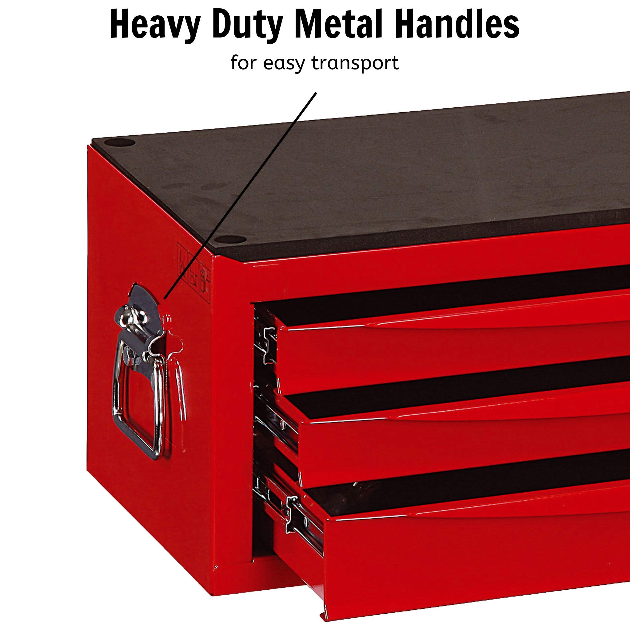 Teng Tools TC803USV 3-Drawer Professional Portable Steel Lockable Red Tool Box - Heavy Duty Tool Storage for Mechanics, DIY & Home Improvement | Workshop, Garage & Job Site Use
