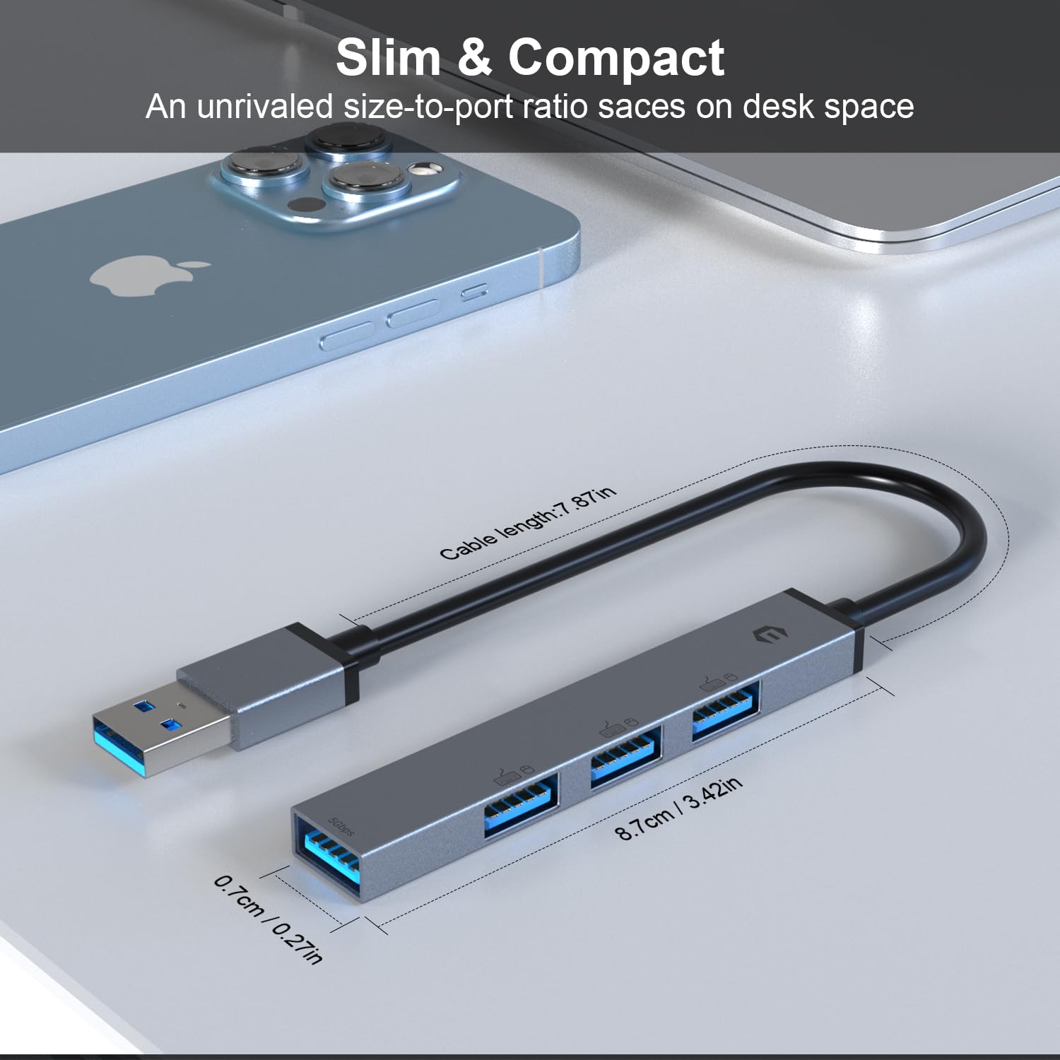 TOTU 4-Port USB Hub 3.0 & 2.0 - Ultra Thin Adapter for PC/Laptop/Keyboard - Home/Office Use