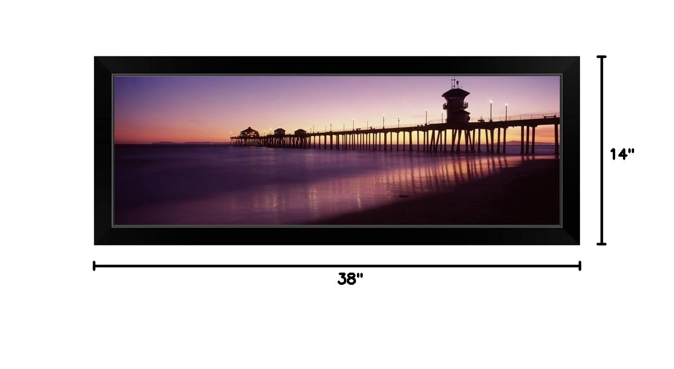 Huntington Beach Pier Black Framed Coastal Art Print - Ocean View Wall Decor for Beach House, Living Room & Office