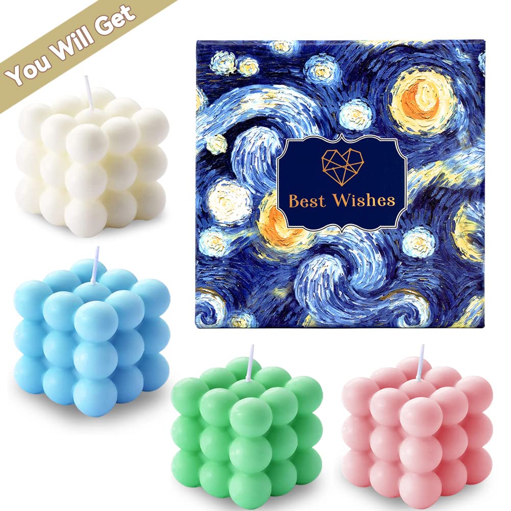 4 Pack Scented Bubble Cube Soy Wax Candles - 5.4 oz Aromatherapy Candles for Home Decor, Relaxing Gifts for Women | Perfect for Bedroom, Bathroom & Living Room Ambiance