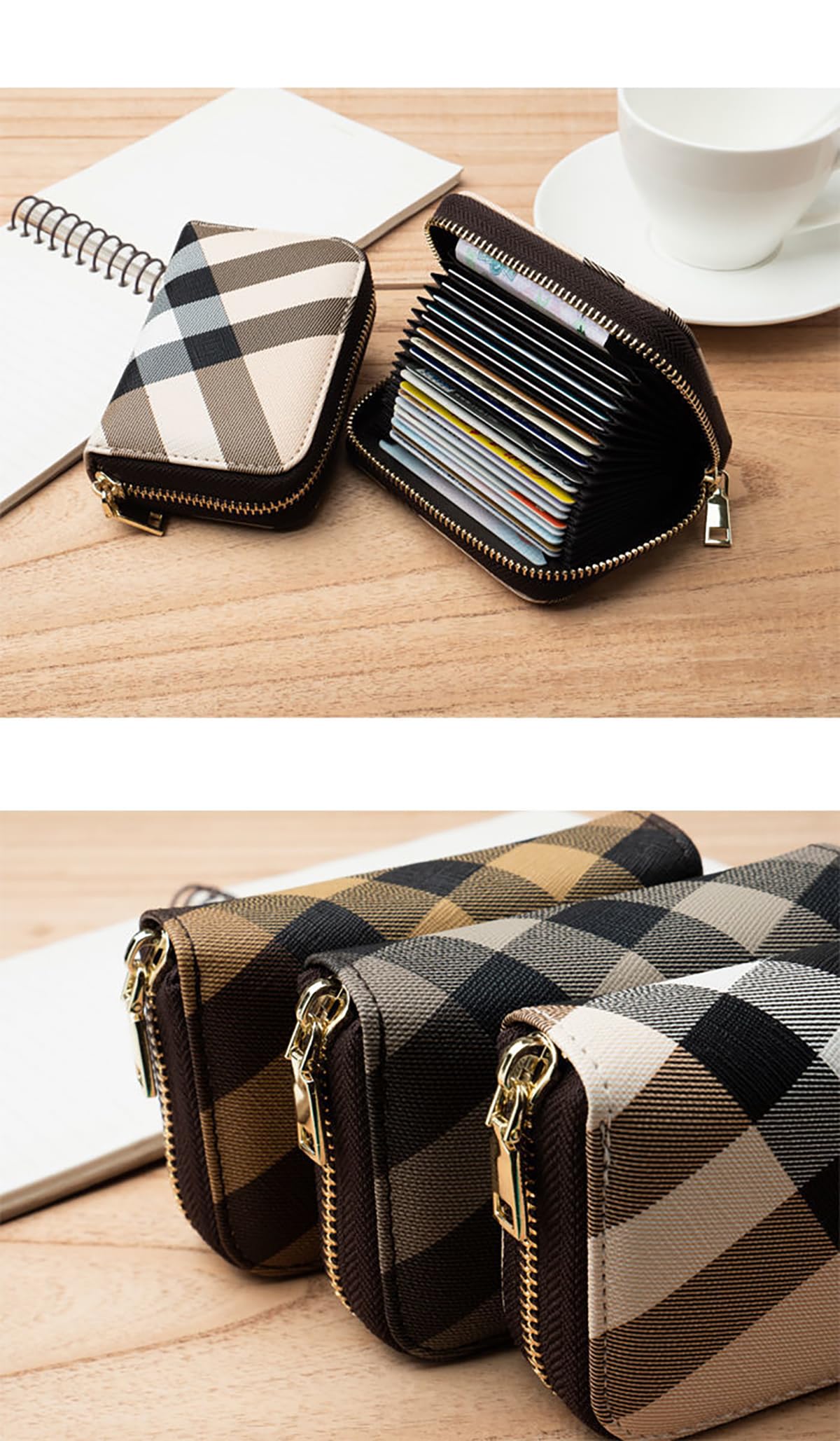 SYGA Fashion Women's Zipper Card Holder - Slim RFID Blocking Credit Card Wallet for Men & Women - Multi-Pocket ID & Driver's License Organizer (Cream) | Perfect for Travel, Shopping & Everyday Use