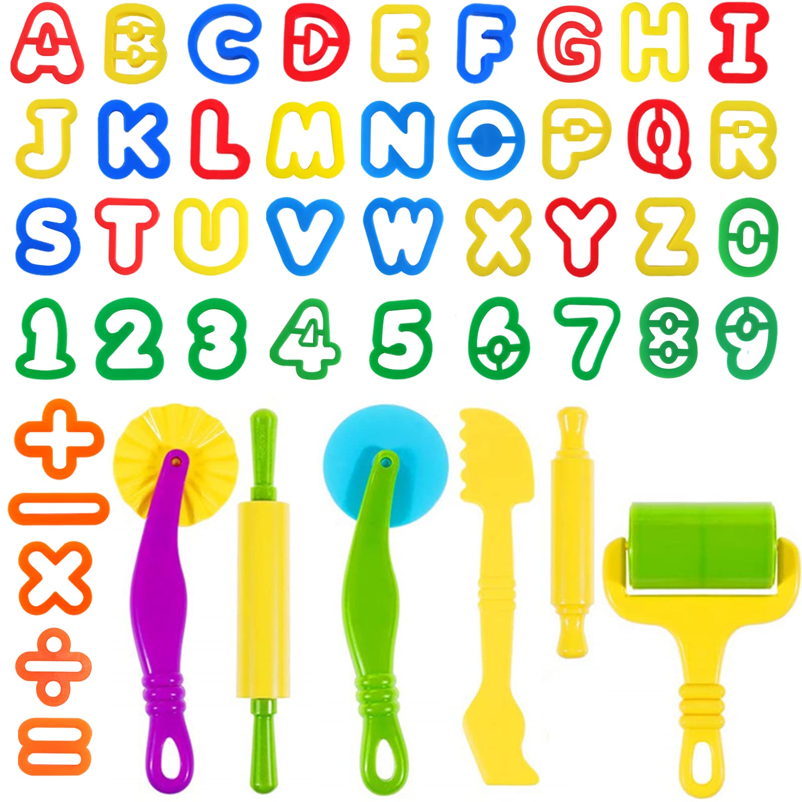 47 PCS Play Dough Tools Set for Kids - Alphabet Letters, Numbers, Symbols & Modeling Clay Accessories - Perfect for Preschool Learning, Arts & Crafts, Sensory Play & Creative Fun at Home or School