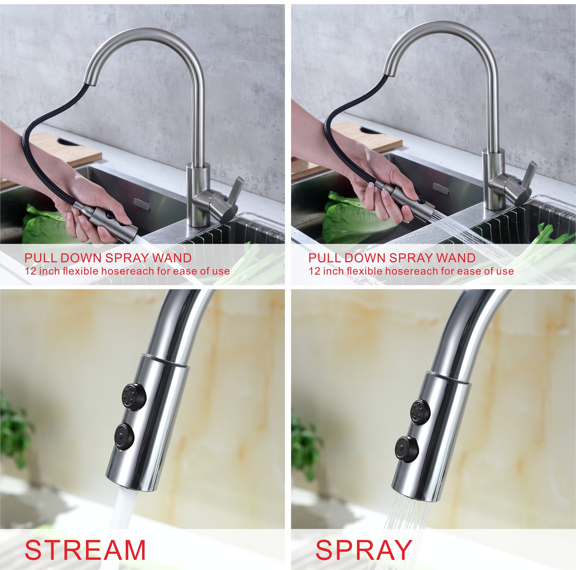 8 Inch Deck Kitchen Faucet with Patented Design - Brushed Nickel Finish | Perfect for Modern Farmhouse & Commercial Kitchens