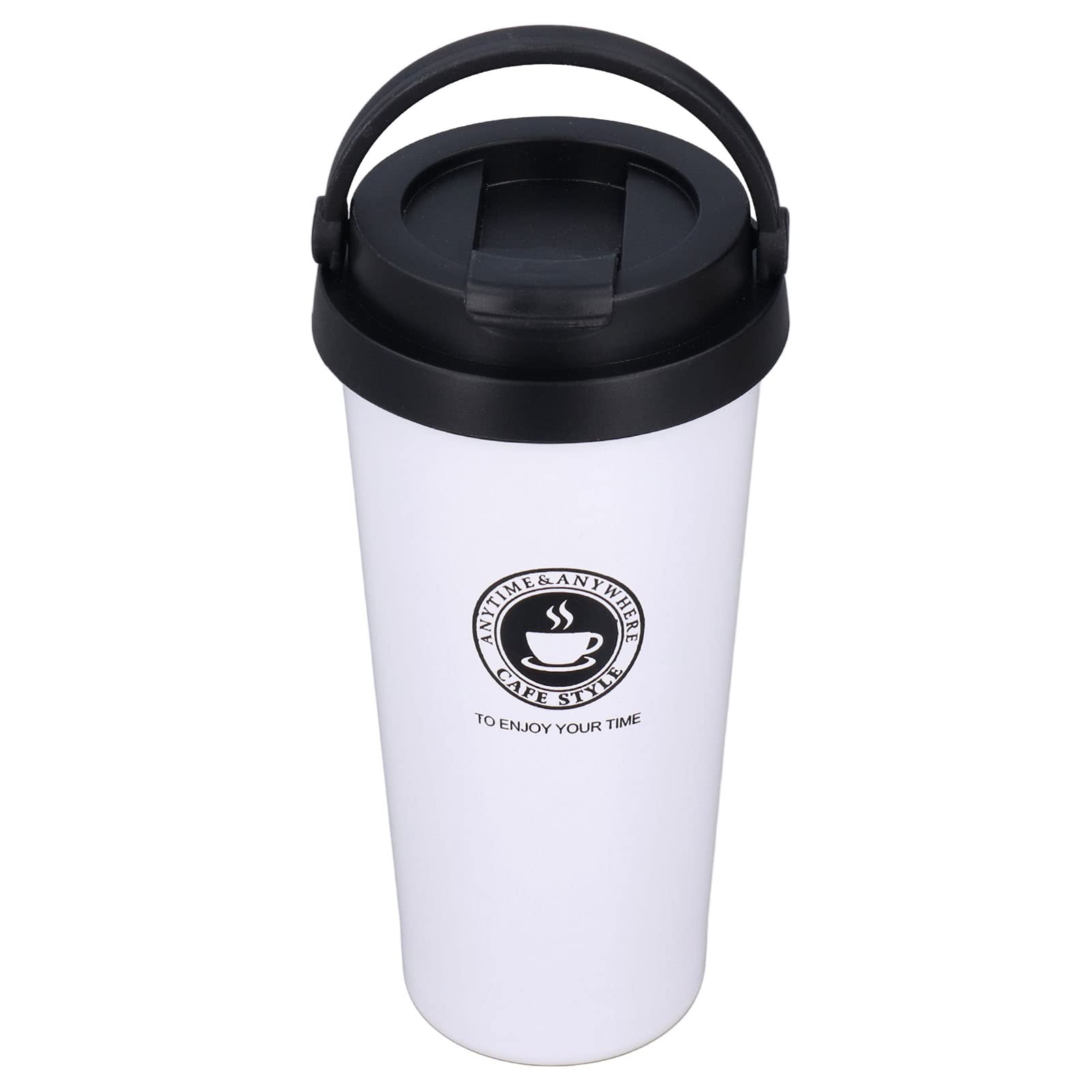 500ml 304 Stainless Steel Vacuum Insulated Tumbler with Handle - Leakproof Travel Mug for Coffee, Tea & Wine - Double Wall Thermal Cup for Office, Gym, Camping & Outdoor Activities (White)