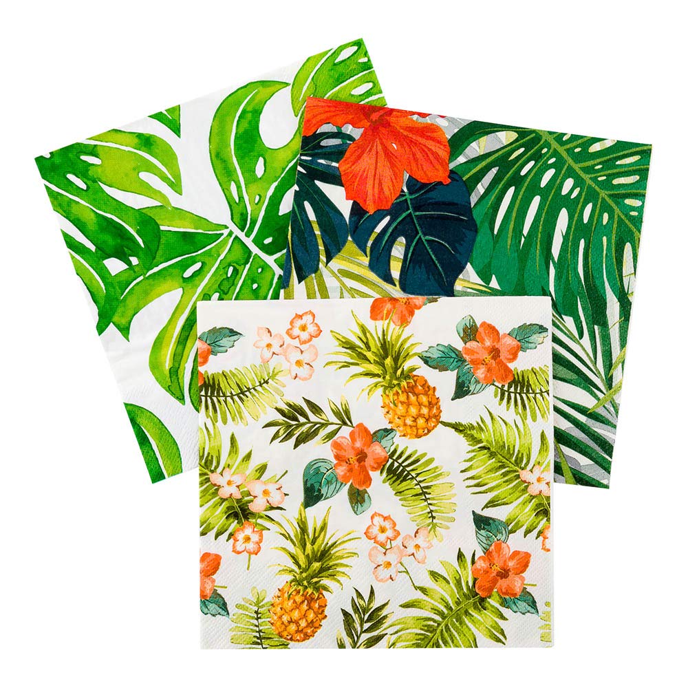 Hawaiian Vacation Design 13 Inch Paper Luncheon Napkins - 500 Count, 3-Ply Textured Edges, White Decorated Napkins, Soft & Strong for Parties, Catering Events, Restaurants & Tropical Themed Gatherings