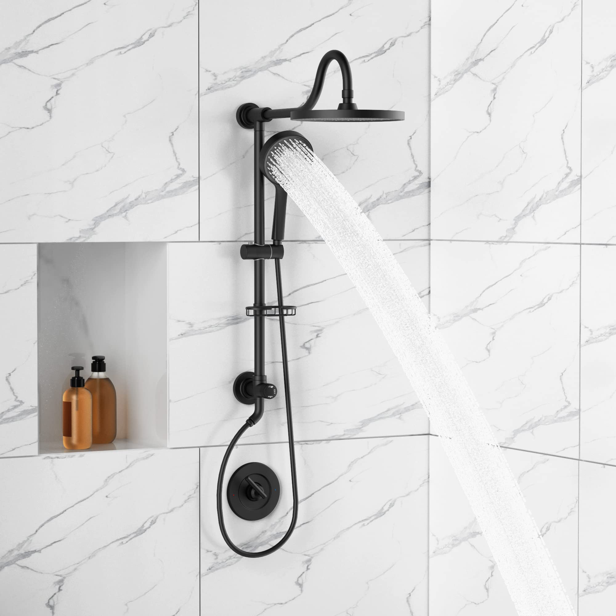 Tearel 9 Inch Rainfall Shower Head and Handheld Shower Combo with Adjustable Slide Bar - Matte Black Finish for Luxurious Spa-Like Bathroom Experience