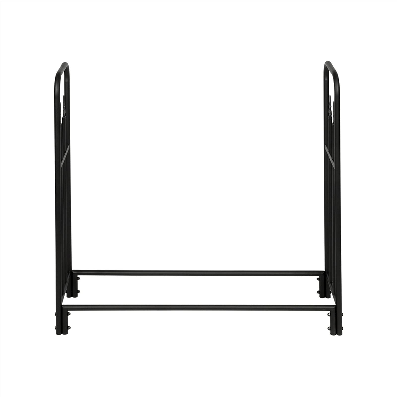 Black Iron Firewood Rack for Indoor & Outdoor Fireplace Storage - Single Layer Organizer