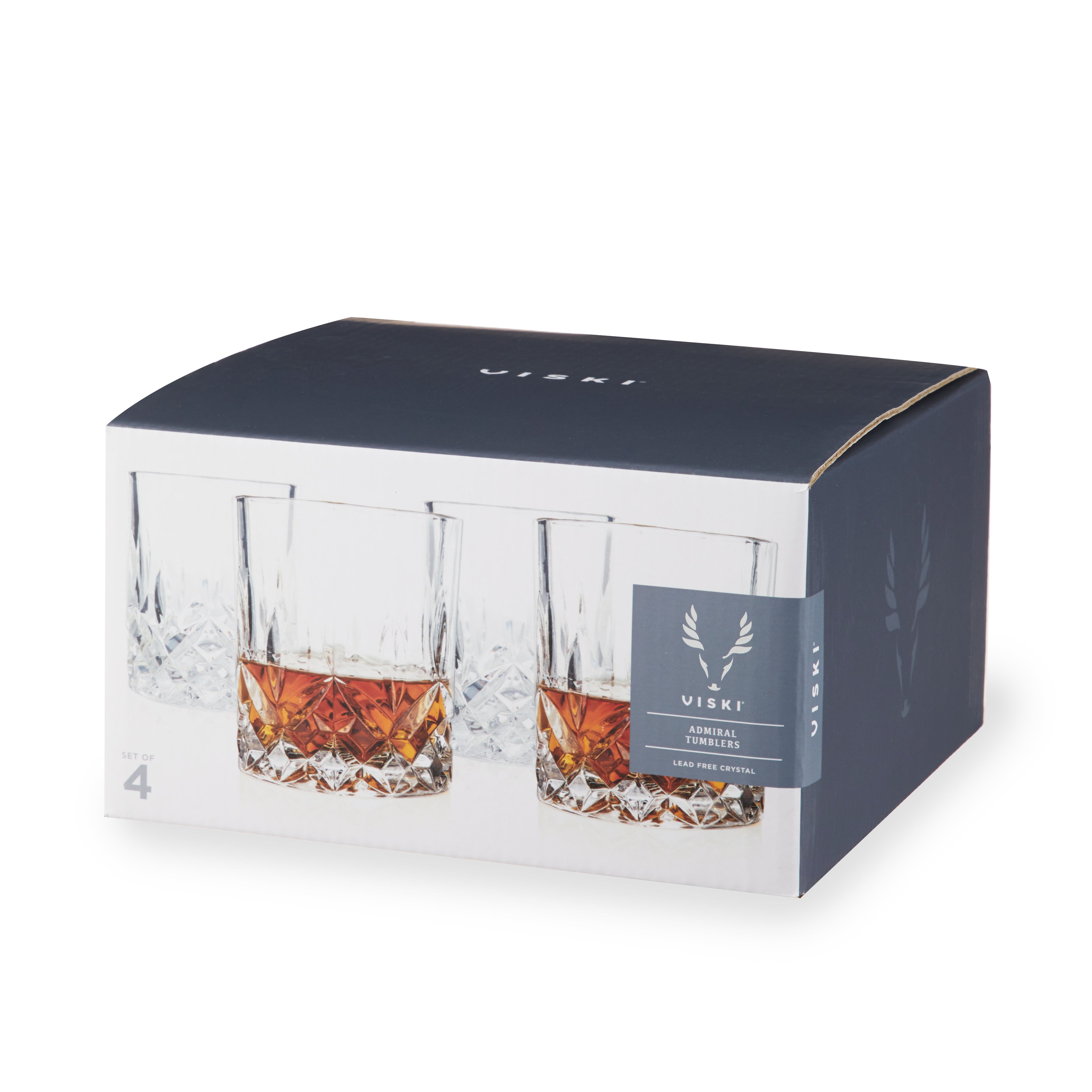 Premium Admiral Crystal Tumblers Set of 4 - 16oz Elegant Glass Cups for Wine, Cocktails & Iced Coffee - Perfect for Home Bar, Dinner Parties & Gifts