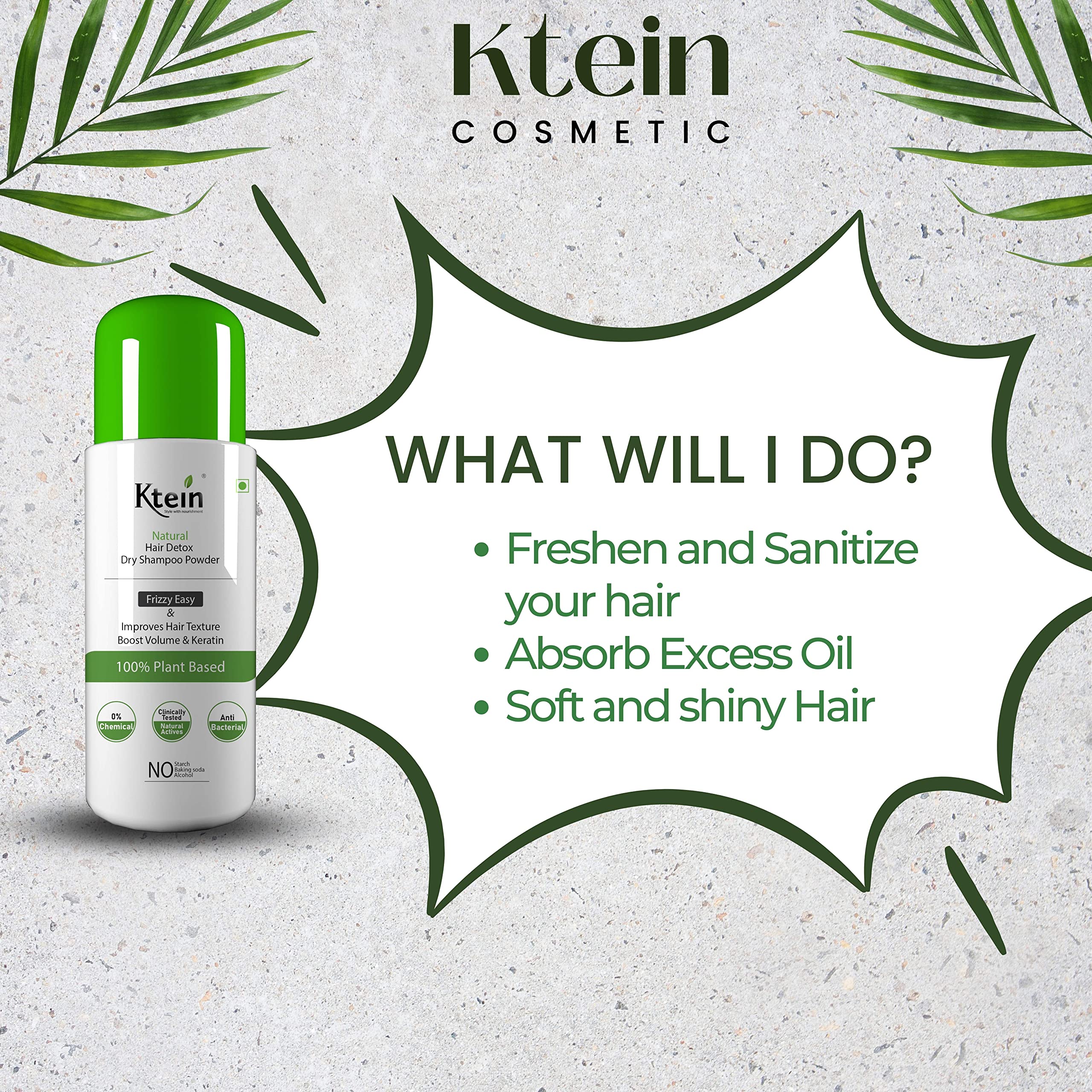 Ktein Natural Detox Dry Shampoo for Oily Hair - Volumizing & Refreshing Hair Care Solution | Perfect for Travel, Gym & Busy Mornings