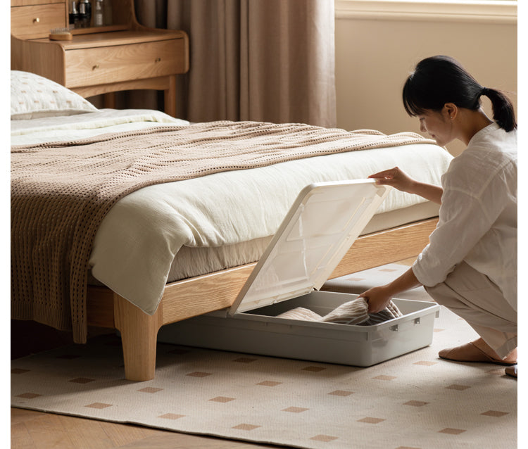 Solid Oak Wood Modern Minimalist Bed Frame - Durable & Stylish for Bedroom, Guest Room, or Studio Apartment
