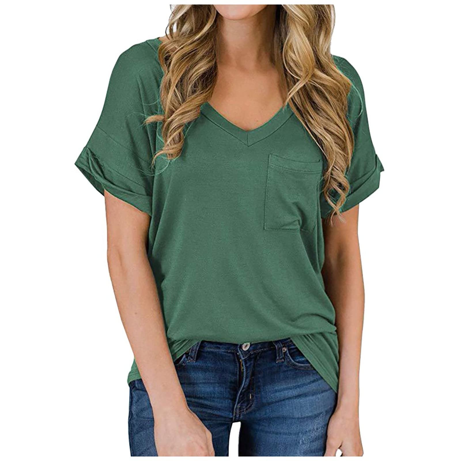 Women's Summer Short Sleeve V-Neck Casual T-Shirts - Soft Comfy Blouse & Sexy Tunic Tees in Plus Sizes | Perfect for Beach Outings, Date Nights & Everyday Wear