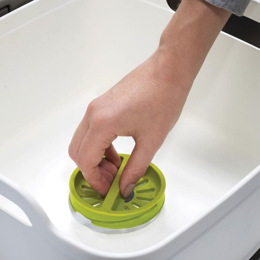 Joseph Joseph Wash & Drain Kitchen Dish Tub - 9L White Dishwashing Basin with Handles & Drain Plug - Perfect for Washing Dishes, Fruits & Vegetables in Sink