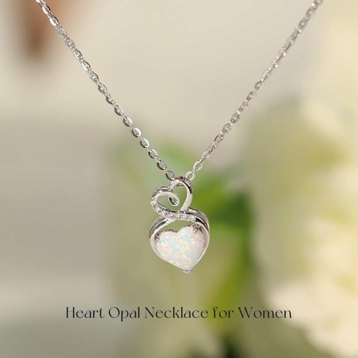 14K Solid White Gold Birthstone Necklace with Sterling Silver Chain - 1.5 CT Gemstone Heart Pendant - Dainty Fine Jewelry for Women (16