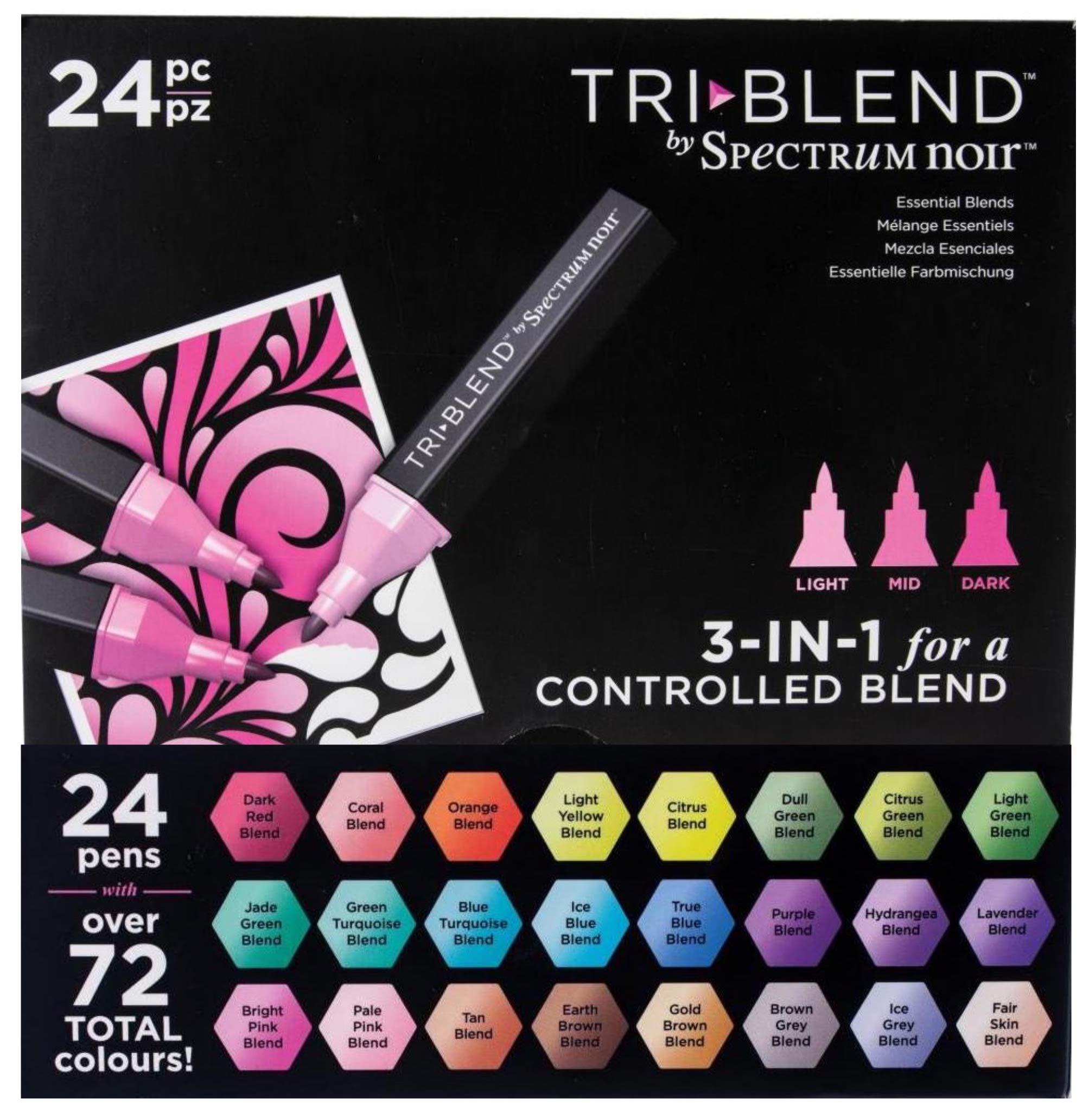 Spectrum Noir Triblend Marker Ultimate 49-Piece Set - 48 Alcohol-Based Blendable Markers, 24 Essential & 24 Deep Blend Markers with Carry Case | Perfect for Adult Coloring Books, Illustration, Card Making & DIY Craft Projects