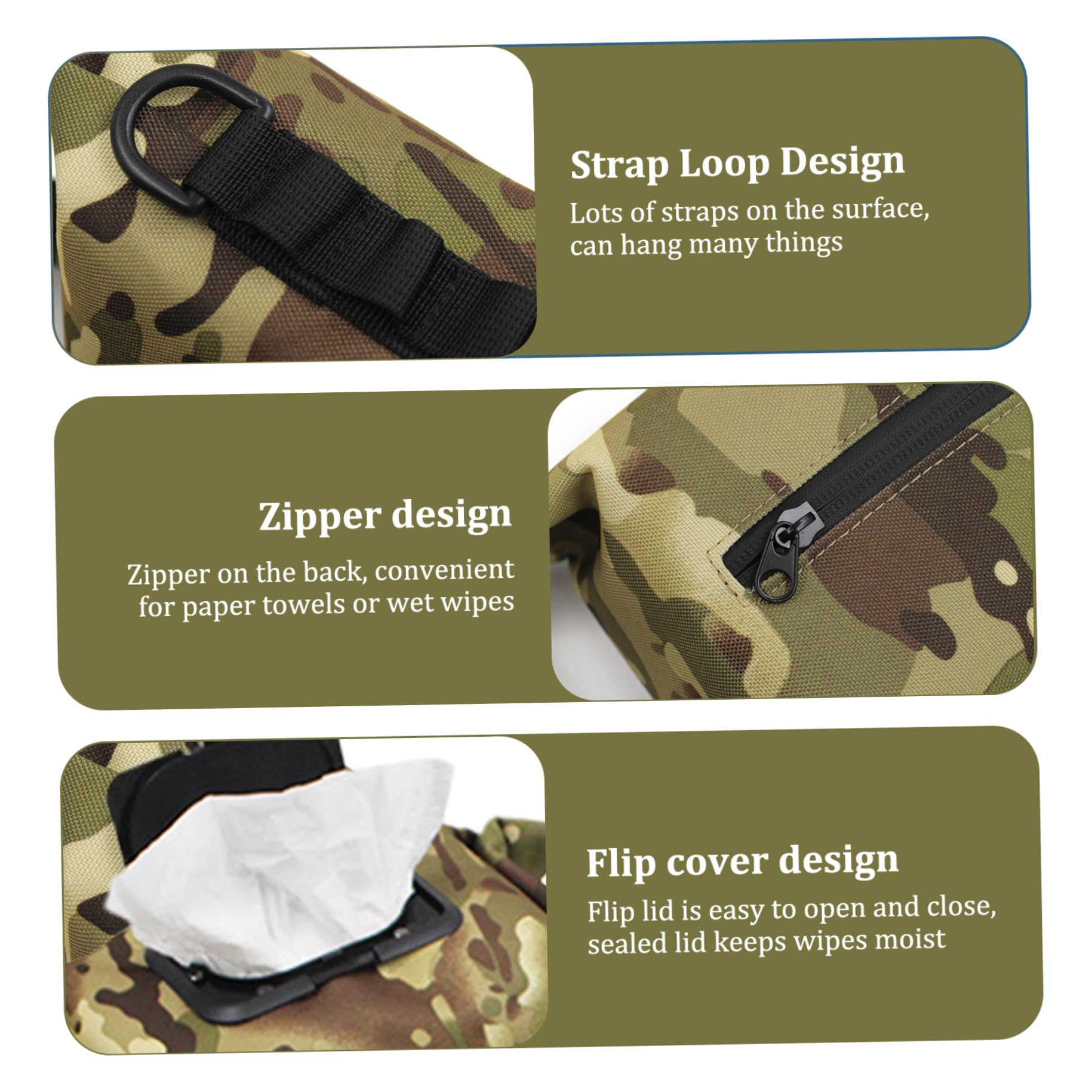 Waterproof Canvas Camping Wipes Dispenser with Press Lid - Portable Refillable Hanging Toilet Paper Case for Outdoor Adventures, Hiking, Travel & Emergency Kits (Camouflage) | Ideal for Camping, Backpacking, Road Trips & Survival Gear