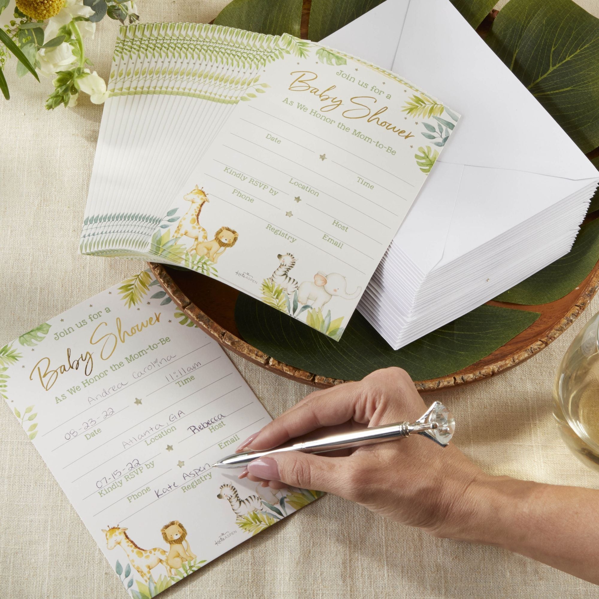 Adorable Safari Baby Shower Invitations & Thank You Cards Set - 20-Piece Jungle Theme Stationery for Gender Reveal & Newborn Celebration