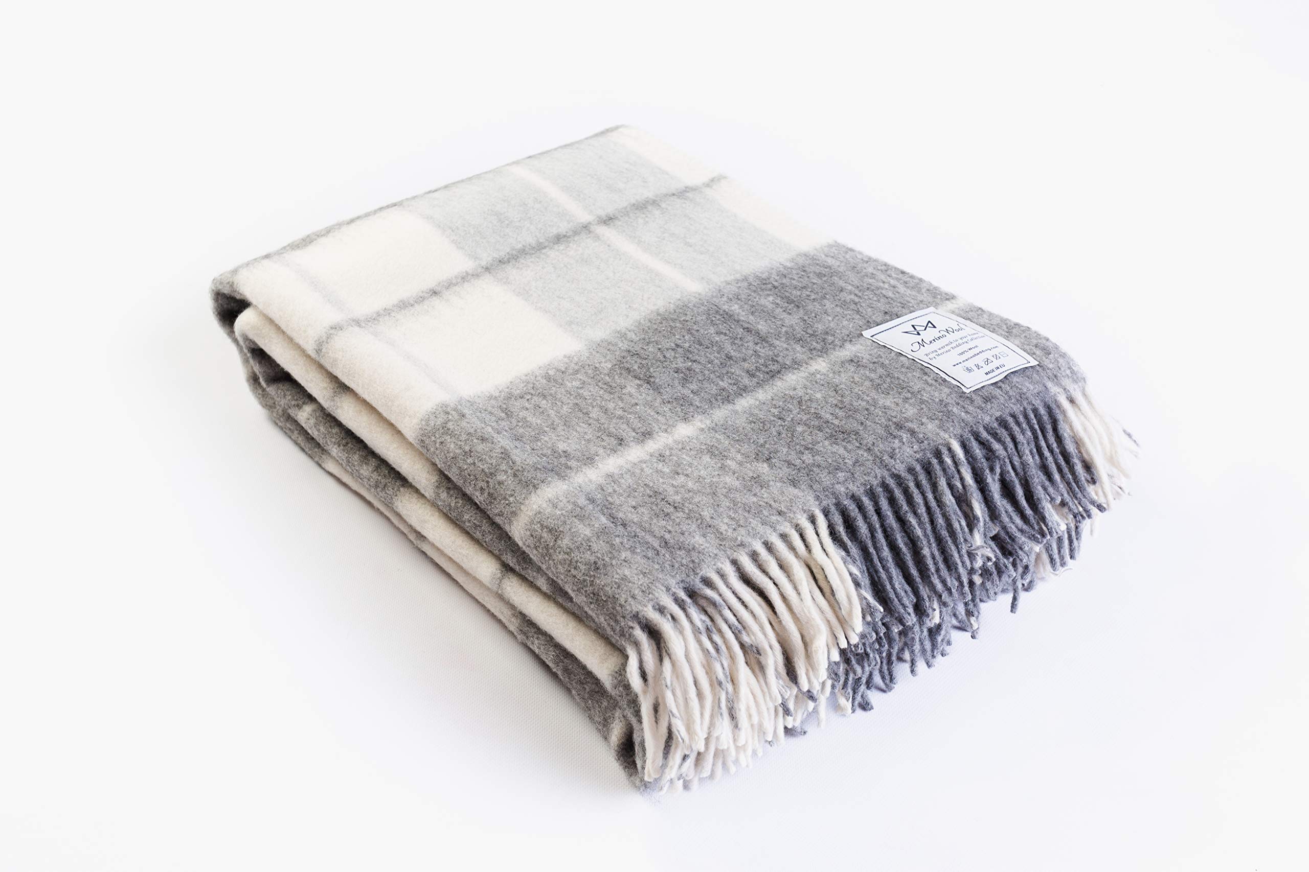 Premium Merino Wool Throw Blanket with Fringe - 100% Natural Hypoallergenic Soft & Warm Bed Blanket (63