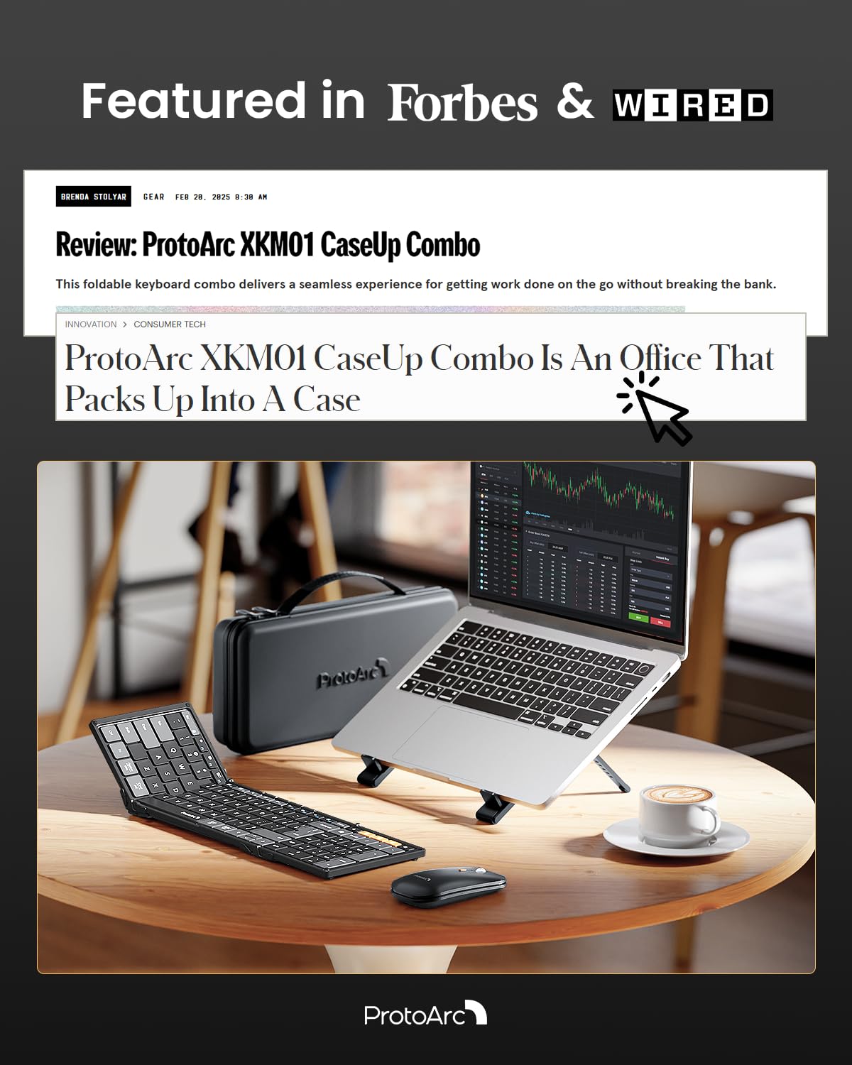 ProtoArc XKM01 Foldable Bluetooth Keyboard & Mouse Combo with Laptop Stand - Portable Wireless Keyboard for MacBook, Windows PC, Mac OS - Perfect for Travel, Office & Remote Work