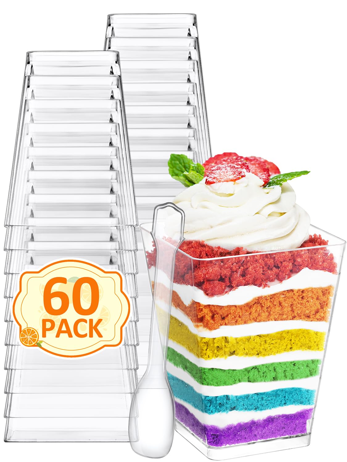 60 Sets 5oz Mini Dessert Cups with Spoons - Clear Plastic Parfait Cups for Puddings, Mousse, Appetizers, Ice Cream & Party Snacks - Perfect for Catering, Weddings, Baby Showers & Home Entertaining