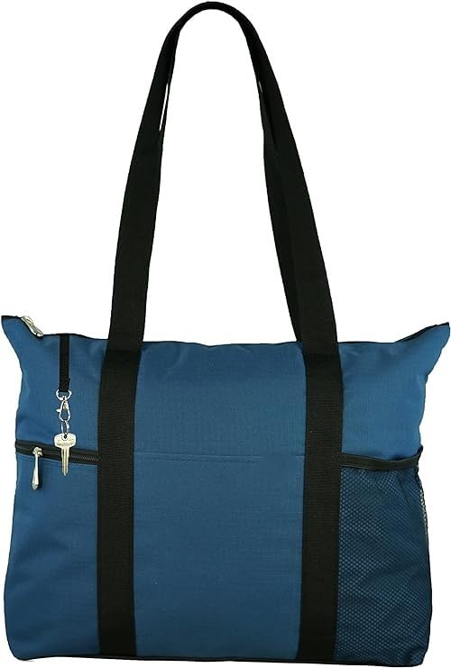 HirTa Women's Lightweight Waterproof Plie Tote Hobo Bag - Multipurpose Shoulder Bag with Zipper Pockets for Office, Travel, Grocery, Beach & Pool - Navy Blue | Perfect for Work, Teacher Commute & Outdoor Activities
